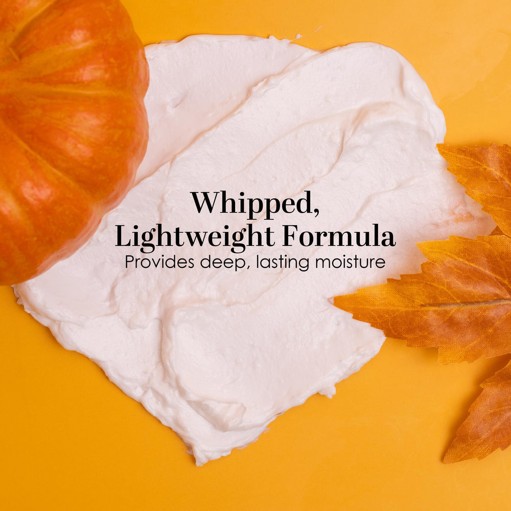 Hands apply Better Shea Butter pumpkin body butter for non-greasy moisture.