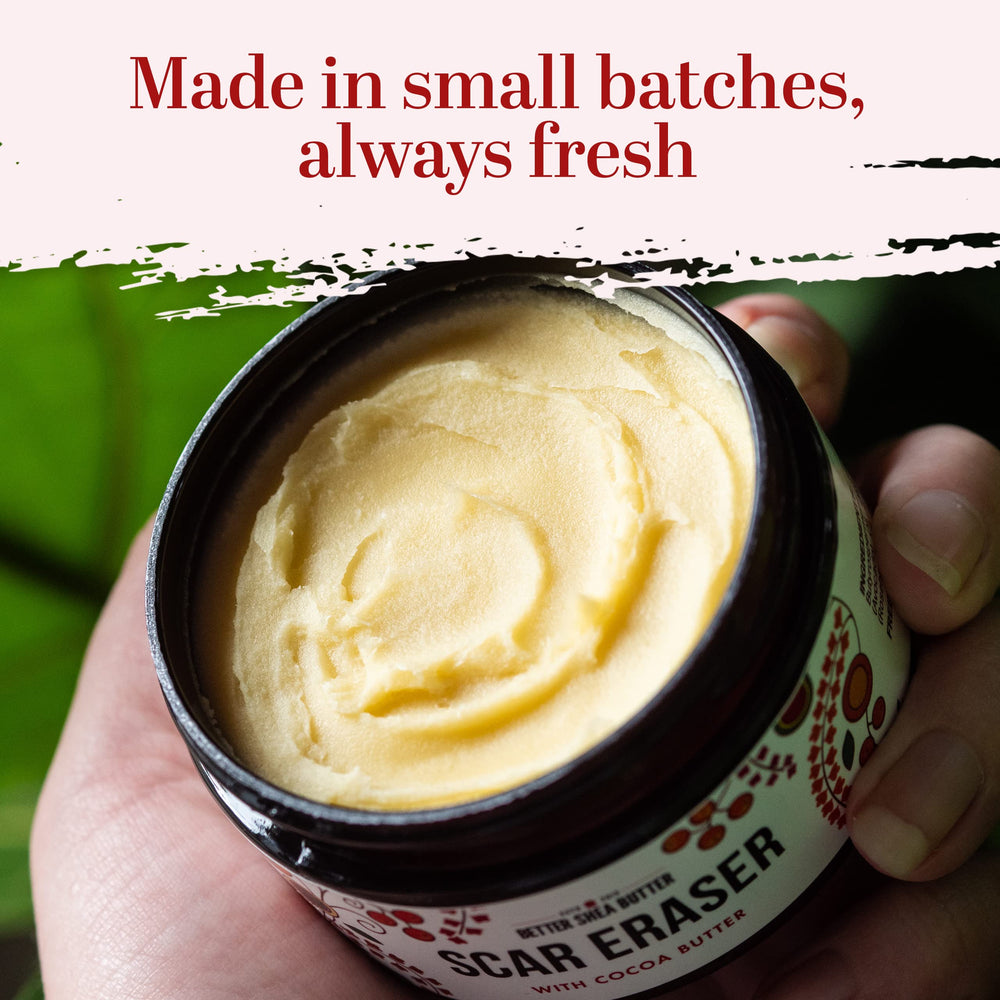 Better Shea Butter Scar Eraser Balm cocoa butter focus with natural oils.