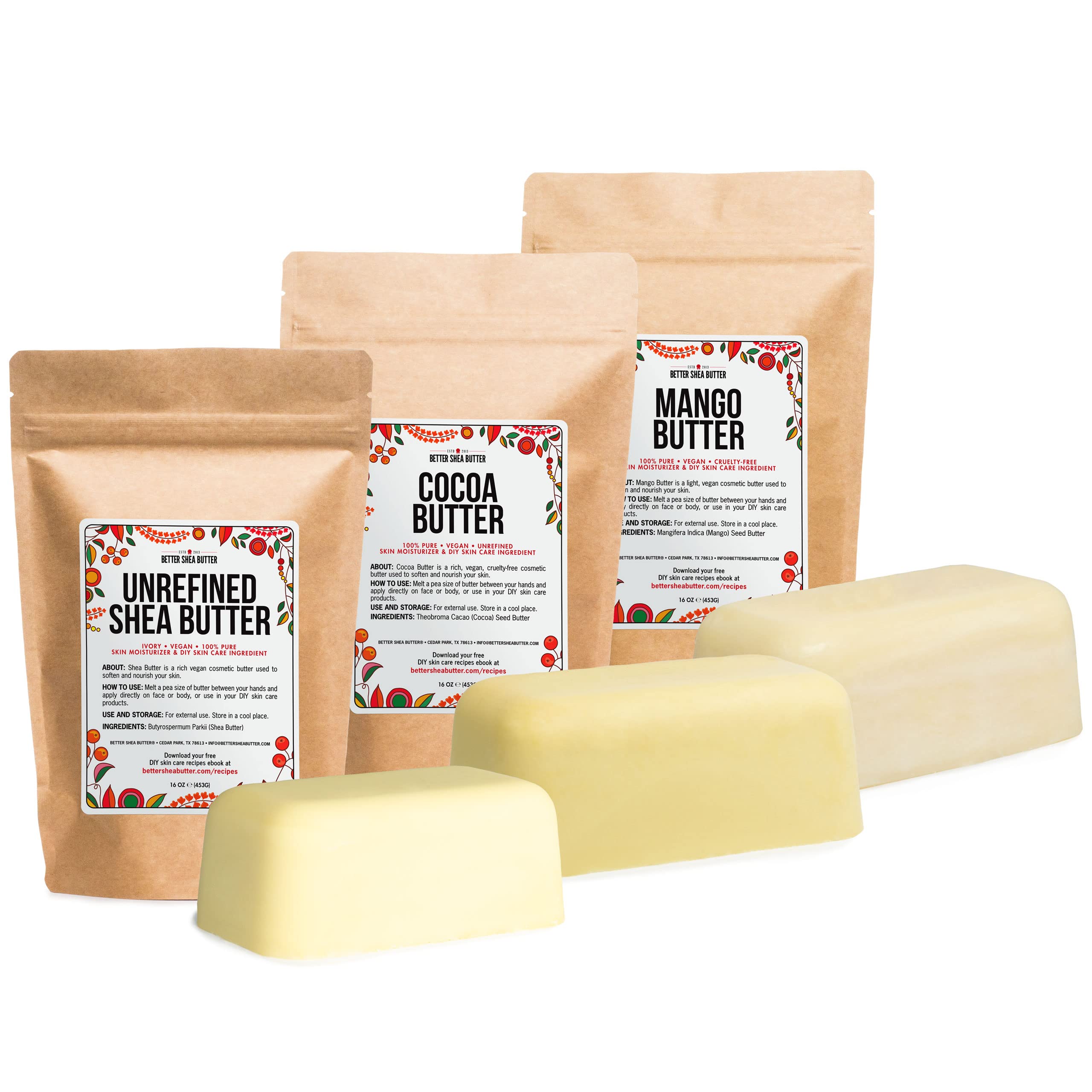 Better Shea Butter raw shea butter 16oz block for deep moisturization.