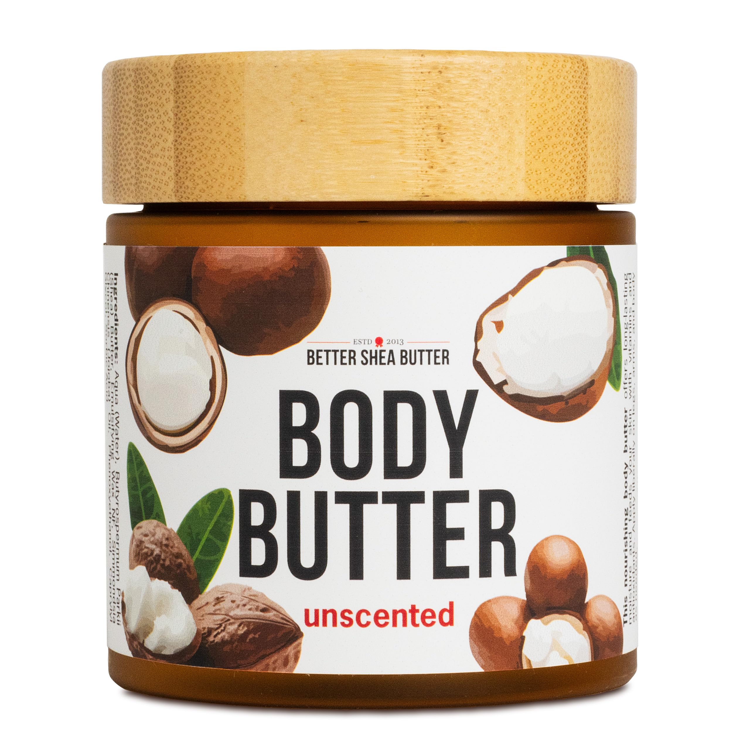 Better Shea Butter unscented body butter jar delivers deep hydration for dry skin.