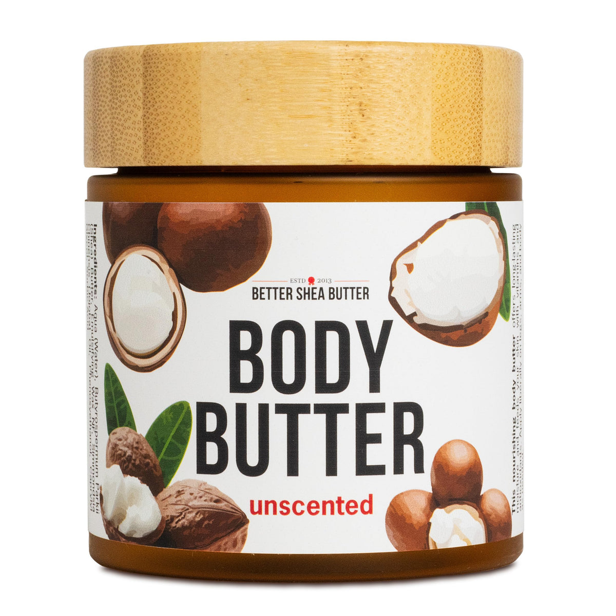 Better Shea Butter unscented body butter jar delivers deep hydration for dry skin.