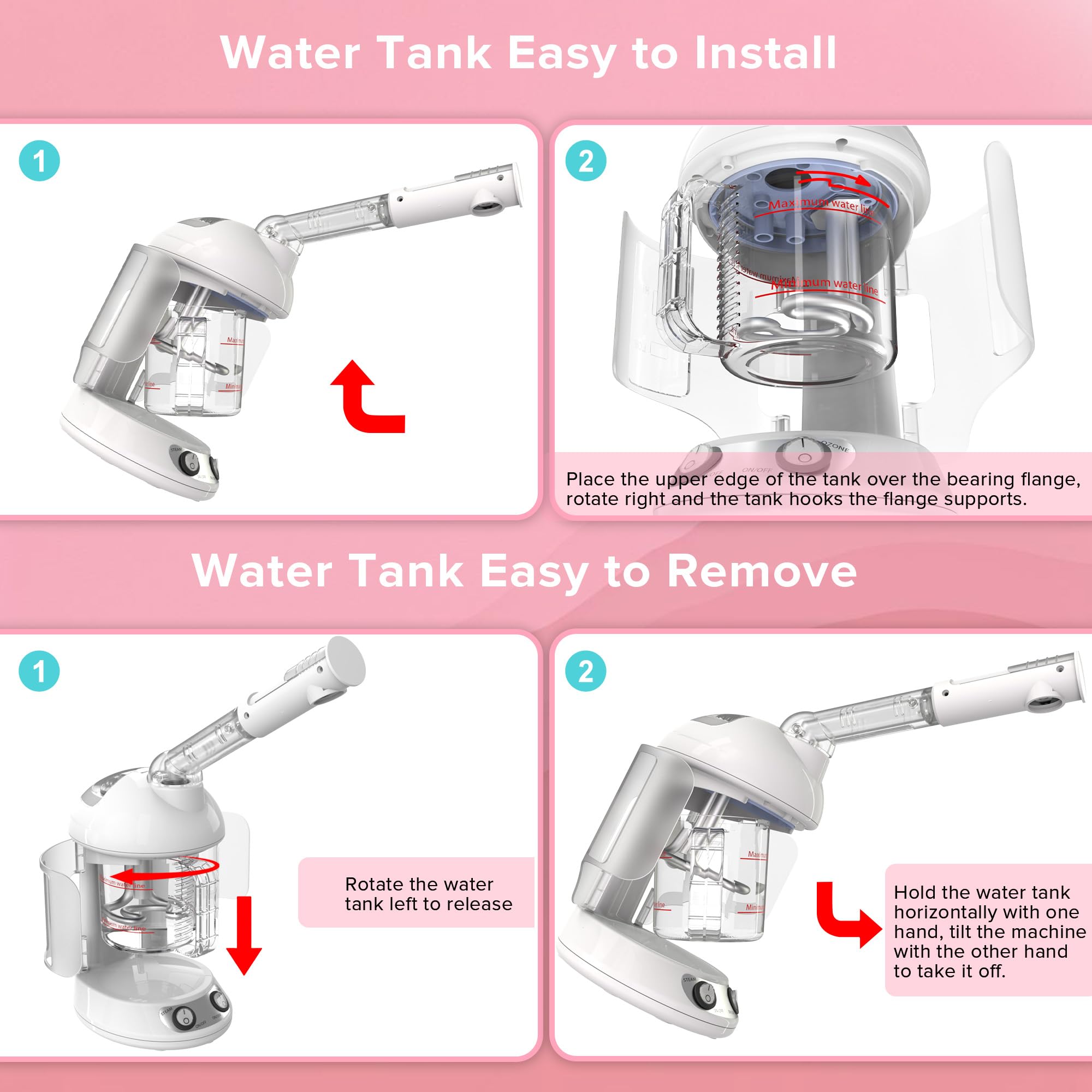 Betterme facial steamer showing 360-degree sprayer for flexible angles.