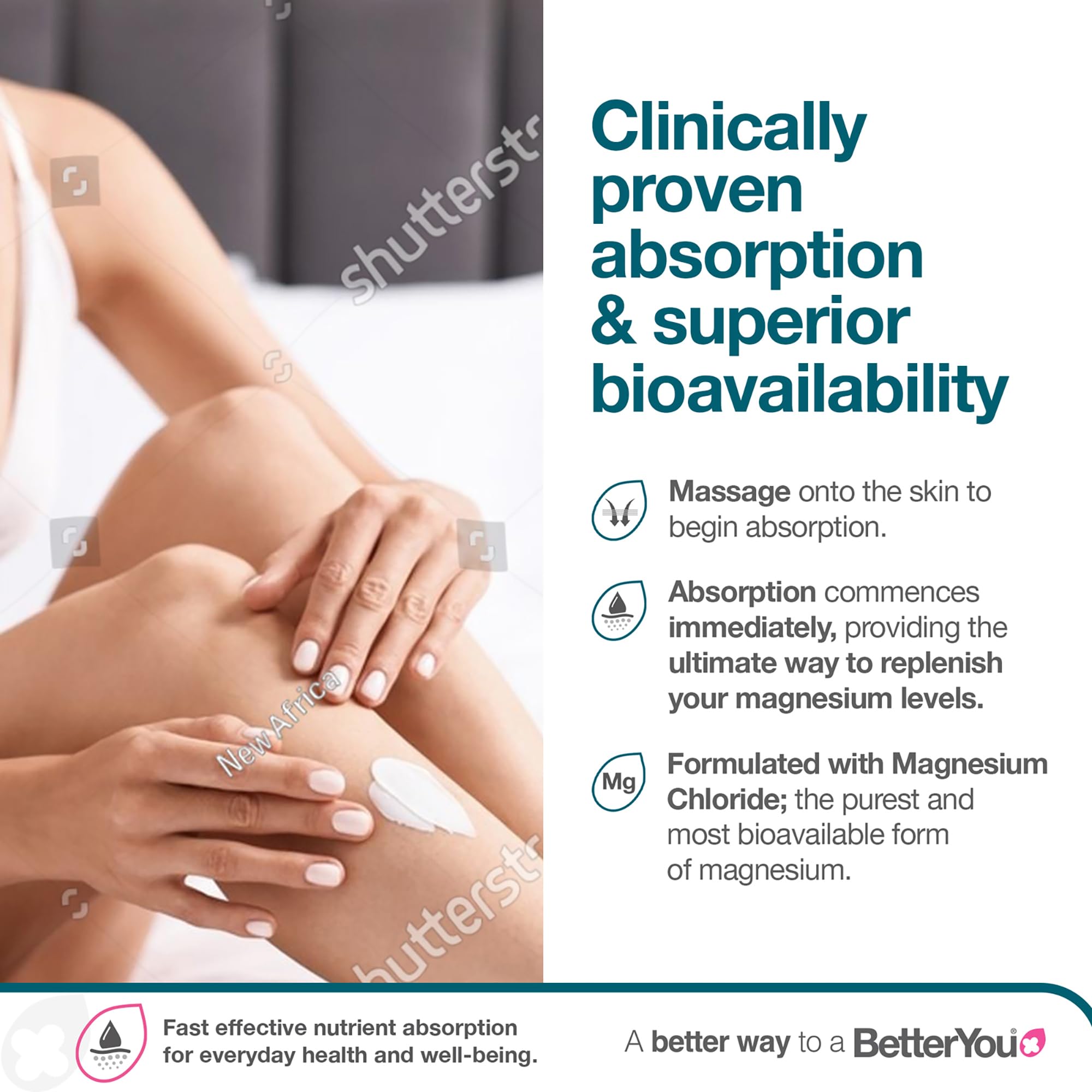 BetterYou Magnesium Body Lotion spreads on forearm as absorption begins.