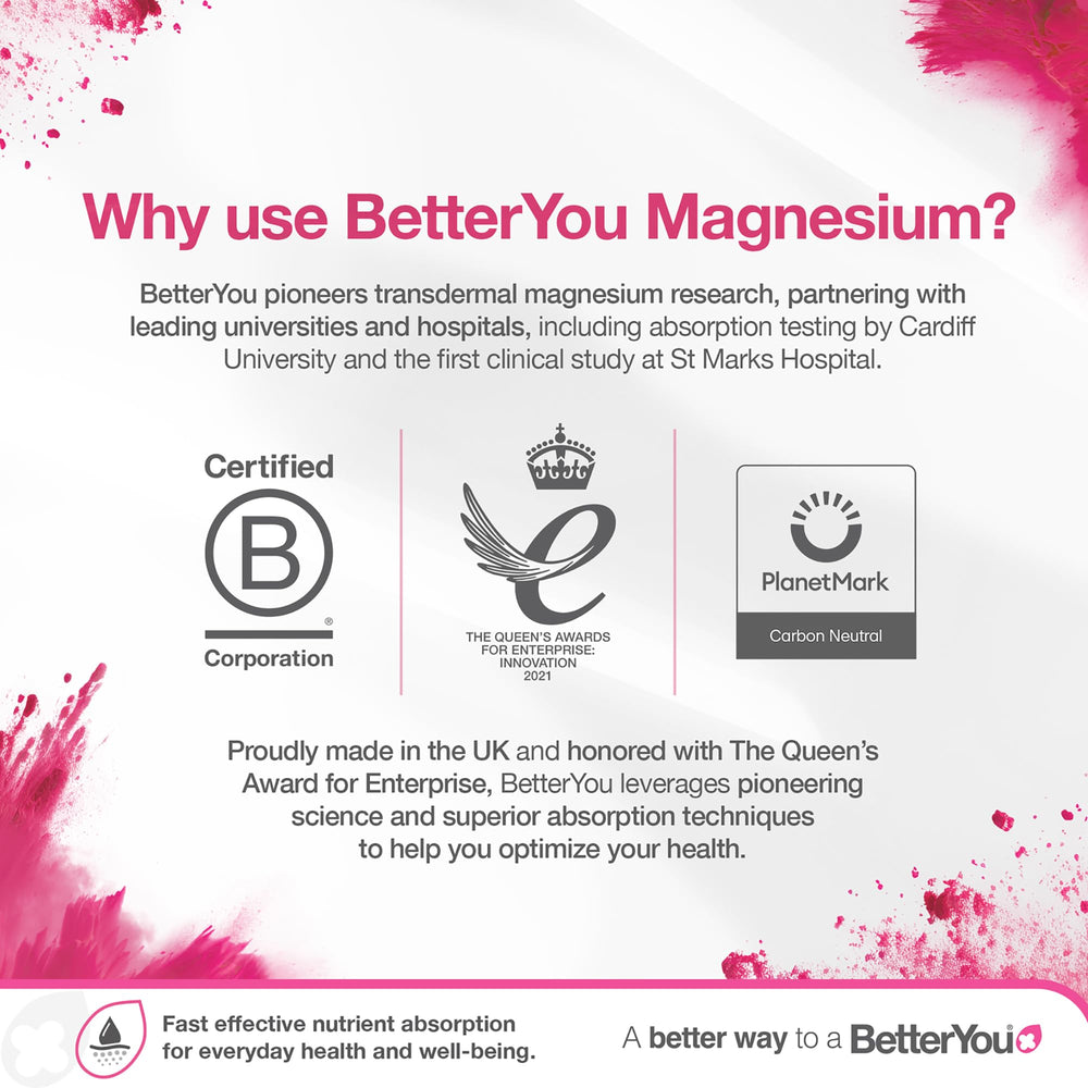 Detailed label on BetterYou magnesium lotion highlights ingredients and vegan formula.