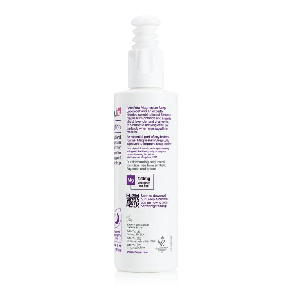 Nighttime routine with BetterYou Magnesium Sleep Lotion supports relaxation and skin hydration.