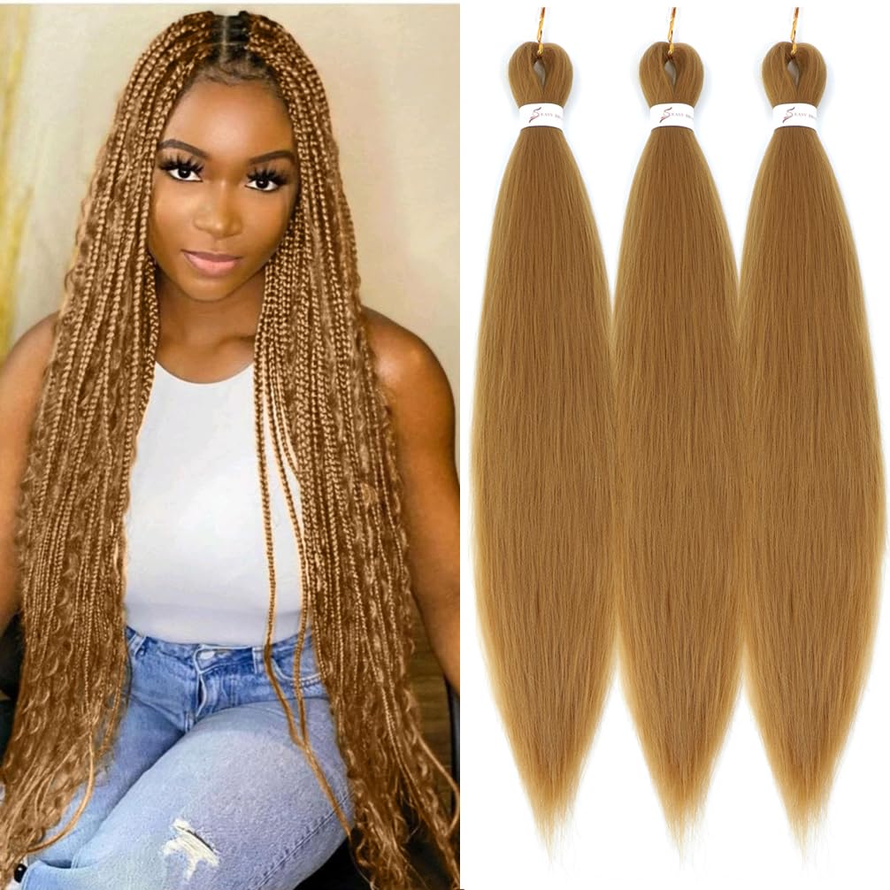 Betufllo honey blonde 26in prestretched braiding hair with natural yaki texture for a seamless look