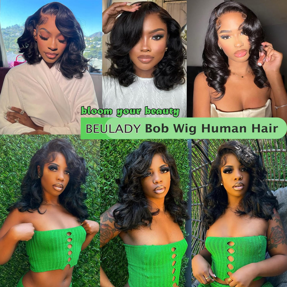 BEULADY short 16 inch bob on model showing versatile parting.