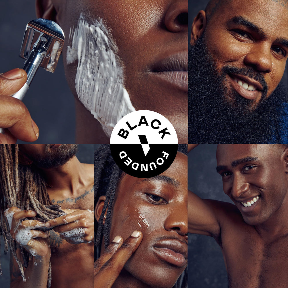 Bevel coconut and shea butter blend for conditioning and shine.