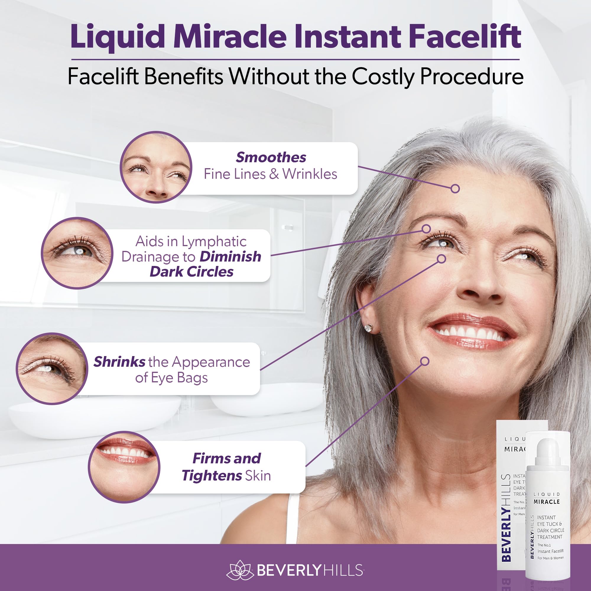 BEVERLY HILLS eye serum demonstrates lymphatic drainage action near under-eye area
