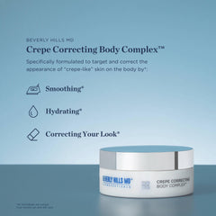 Beverly Hills MD Crepe Correcting Body Complex jar back highlights Hydrafirm and Niacinamide for firmer-looking skin