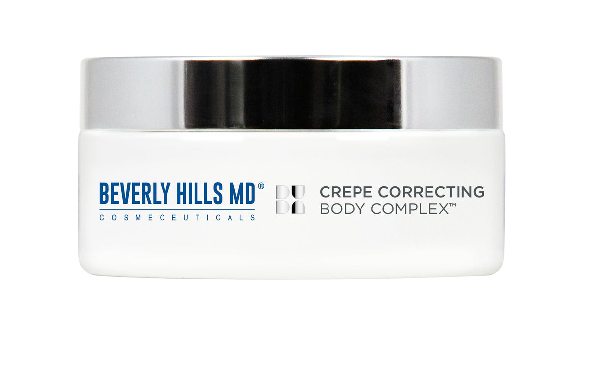 Beverly Hills MD Crepe Correcting Body Complex jar front showing rich hydration for smoother skin