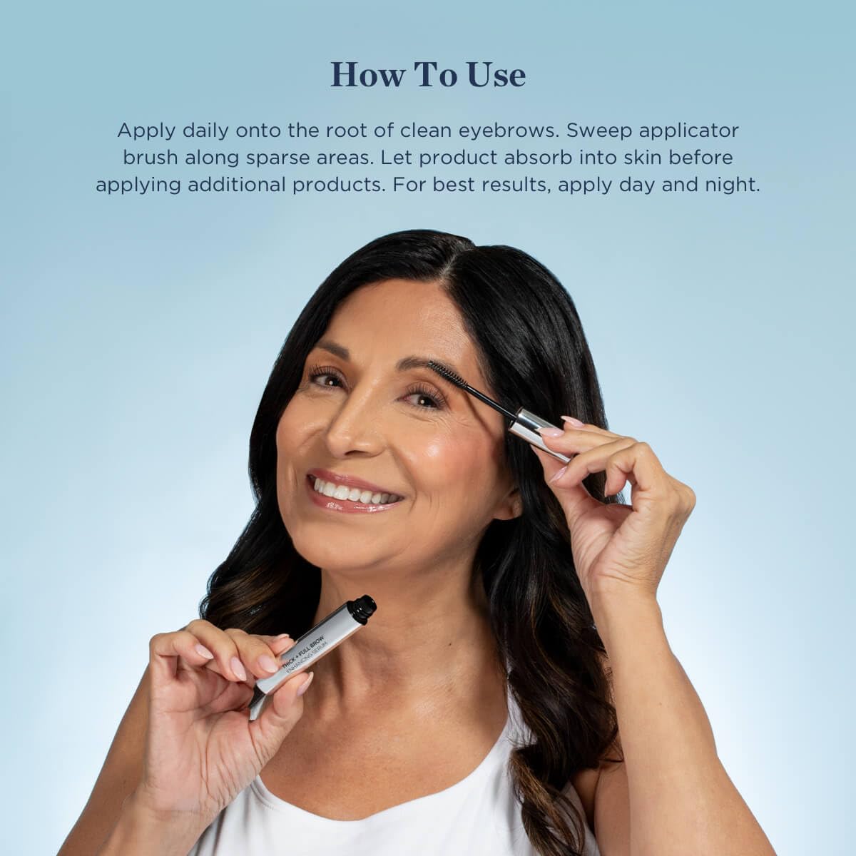Beverly Hills MD Thick + Full Brow Serum ingredients list, features Redensyl and Apple Extract.