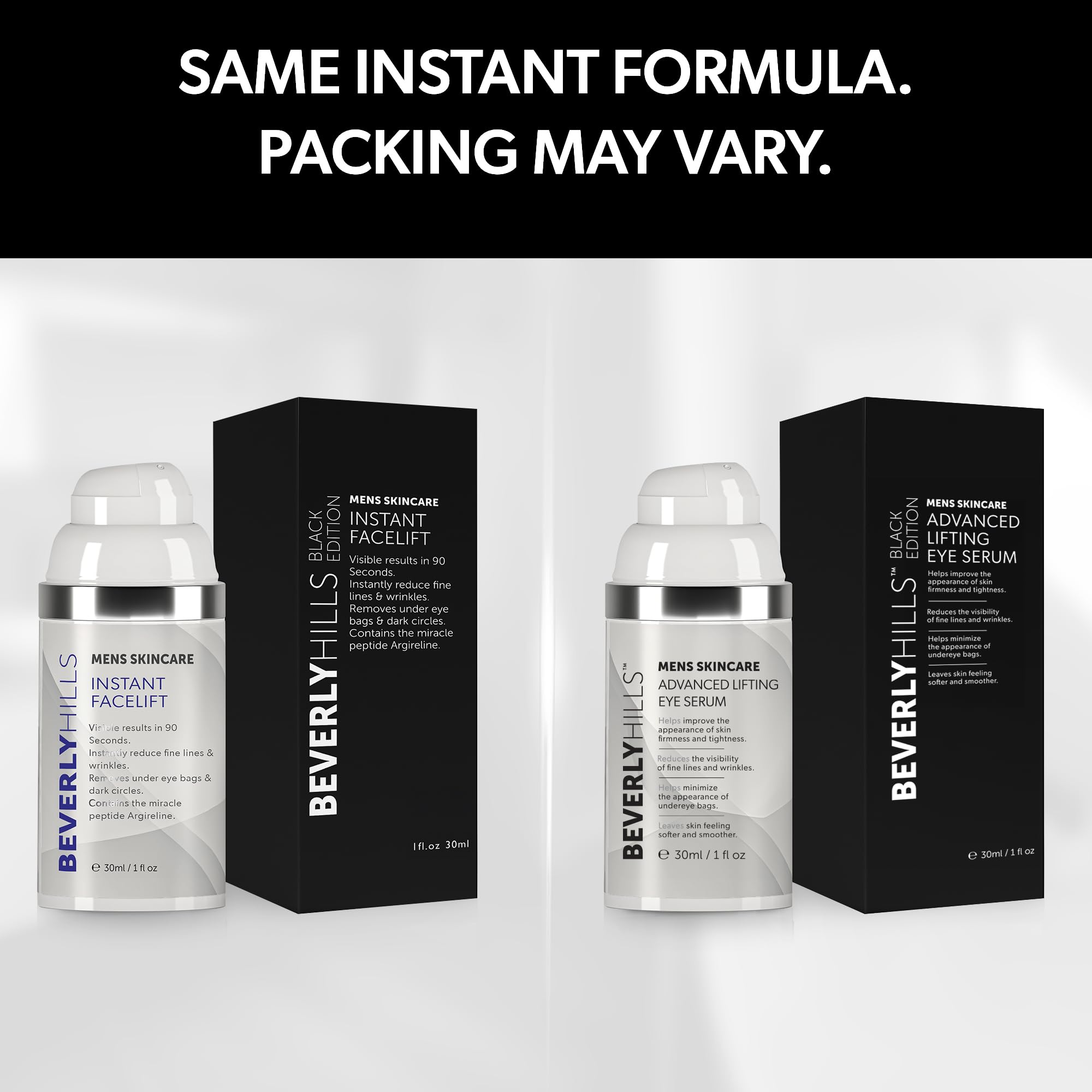 BEVERLY HILLS MENS EYE SERUM application closeup showing under-eye care
