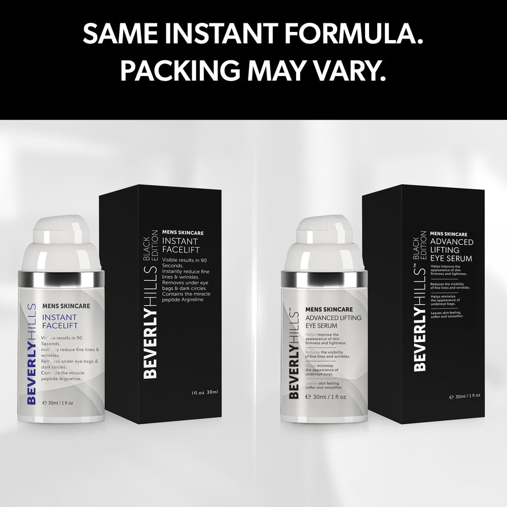 BEVERLY HILLS MENS EYE SERUM application closeup showing under-eye care