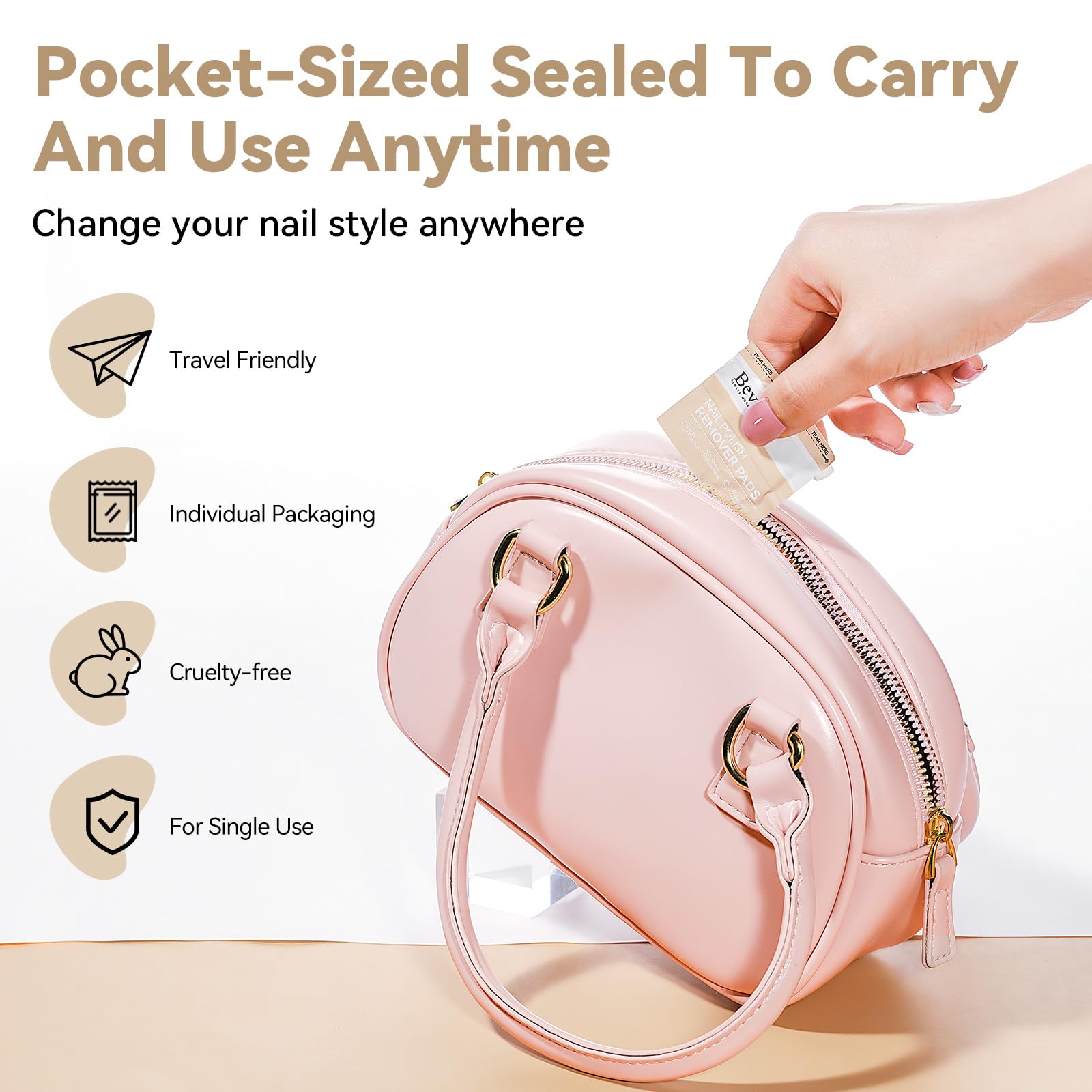 Bevimee acetone wipes are travel-friendly for on-the-go polish removal