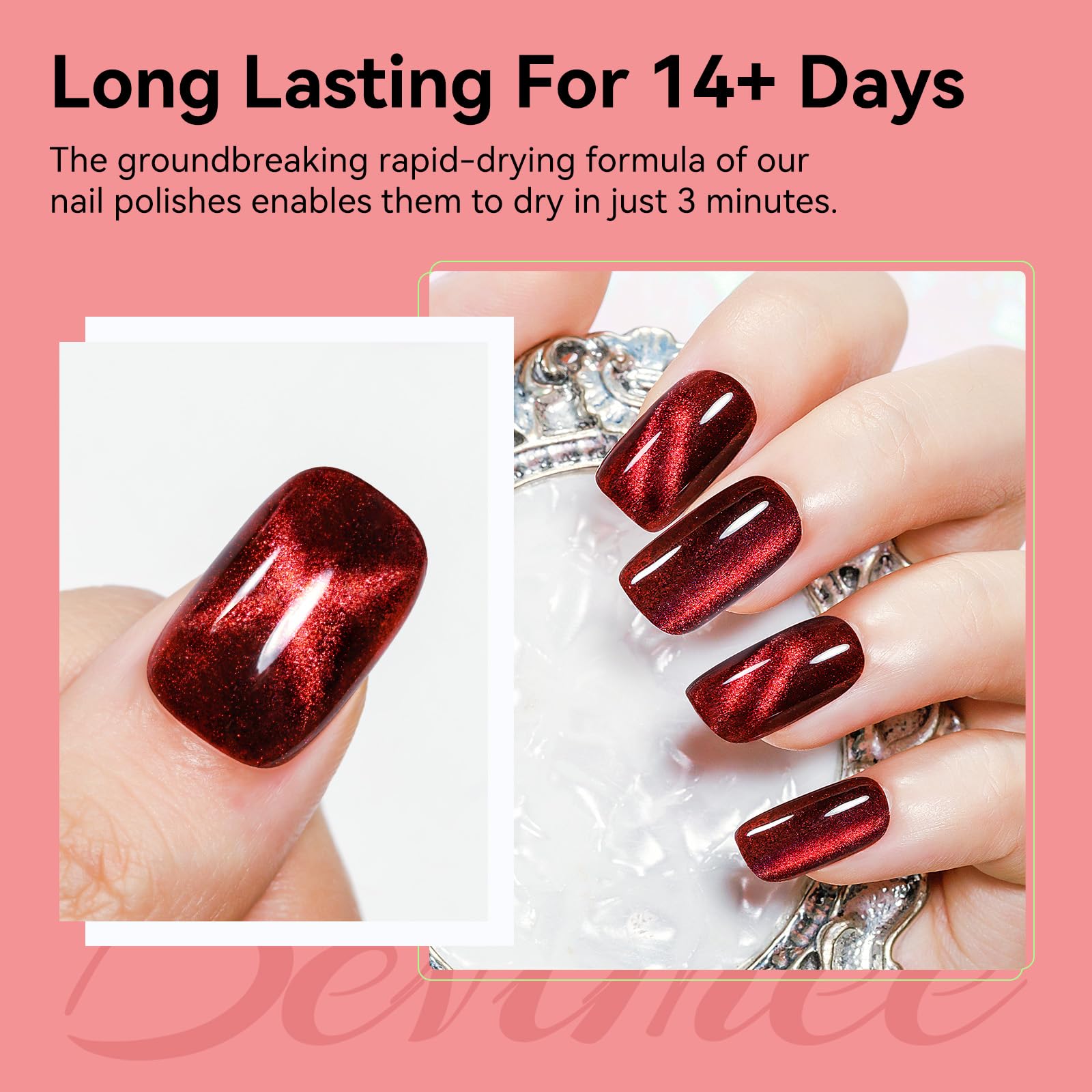 Bevimee air-dry cat eye polish speeds up manicure without lamp curing.
