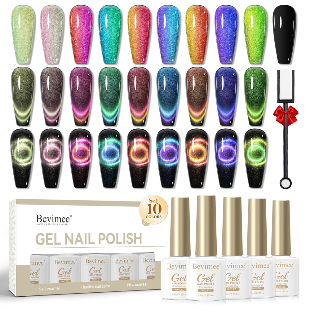 Bevimee cat-eye gel nail polish kit showing 10-color set for home use