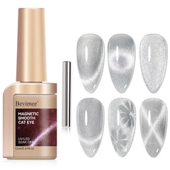Bevimee cat eye gel polish with silver glitter for shimmering nails at home.