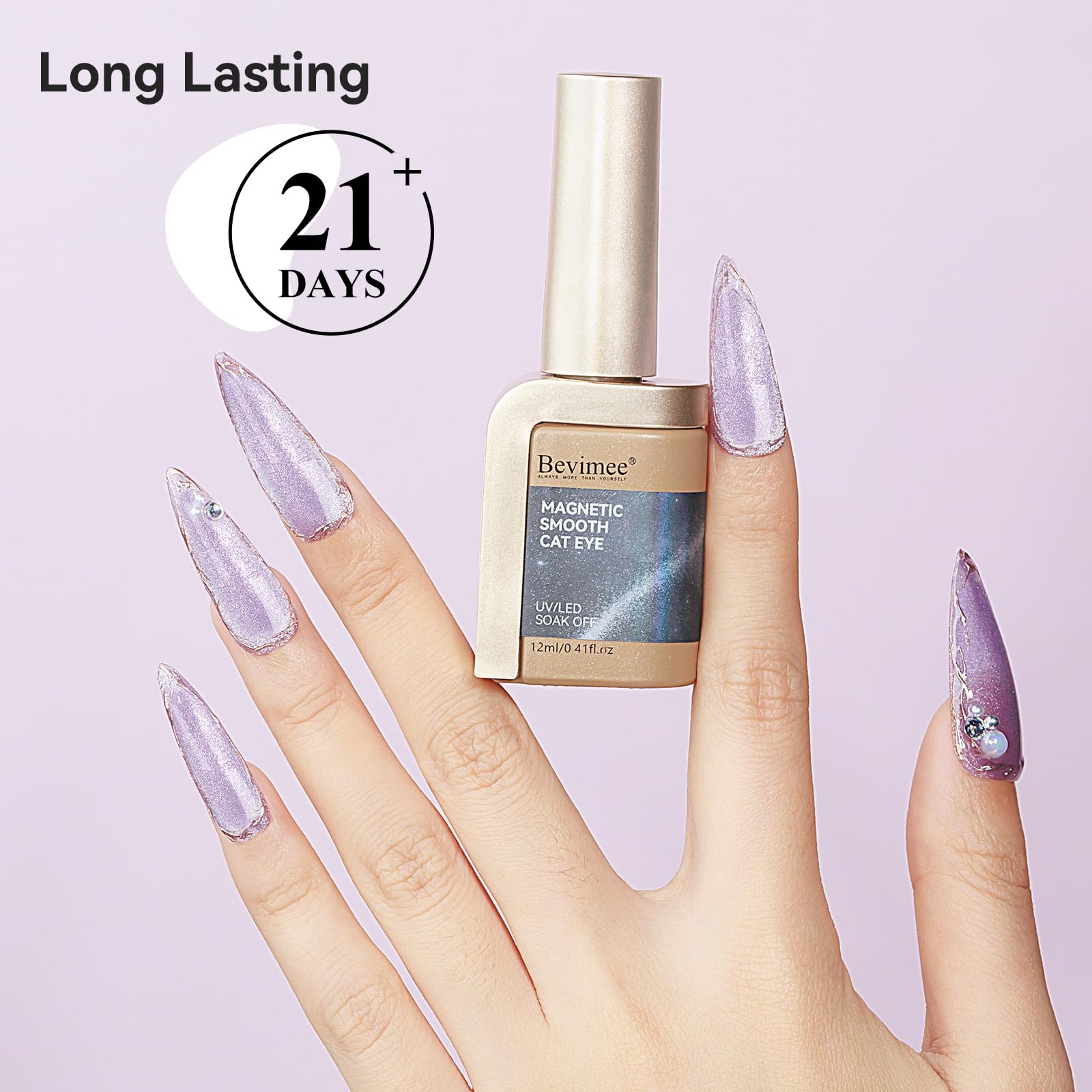 Bevimee Non-toxic gel formula close-up highlights clean, long-wear nails.