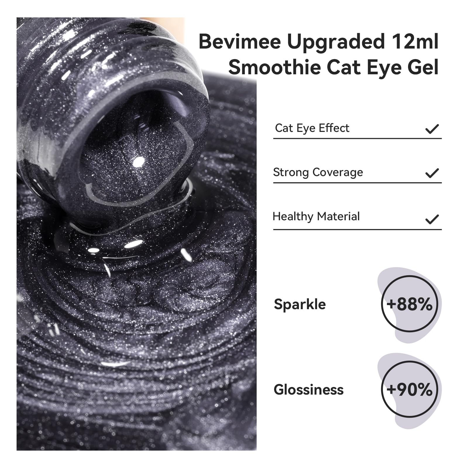 Bevimee magnetic stick demonstrating varied cat eye effects on nails