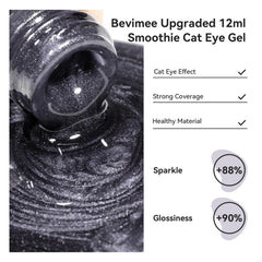 Bevimee magnetic stick demonstrating varied cat eye effects on nails