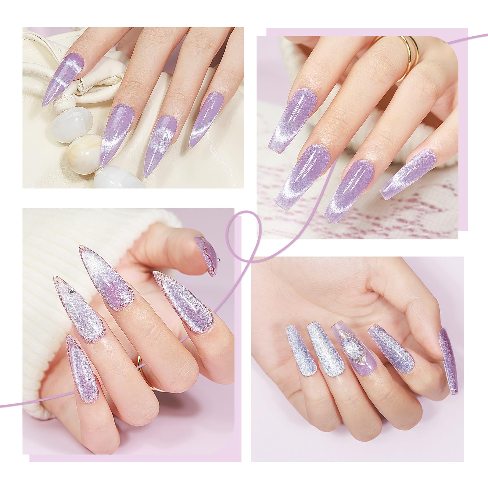 Bevimee Cat Eye Gel Polish with mirror shine finish and reflective glitter.