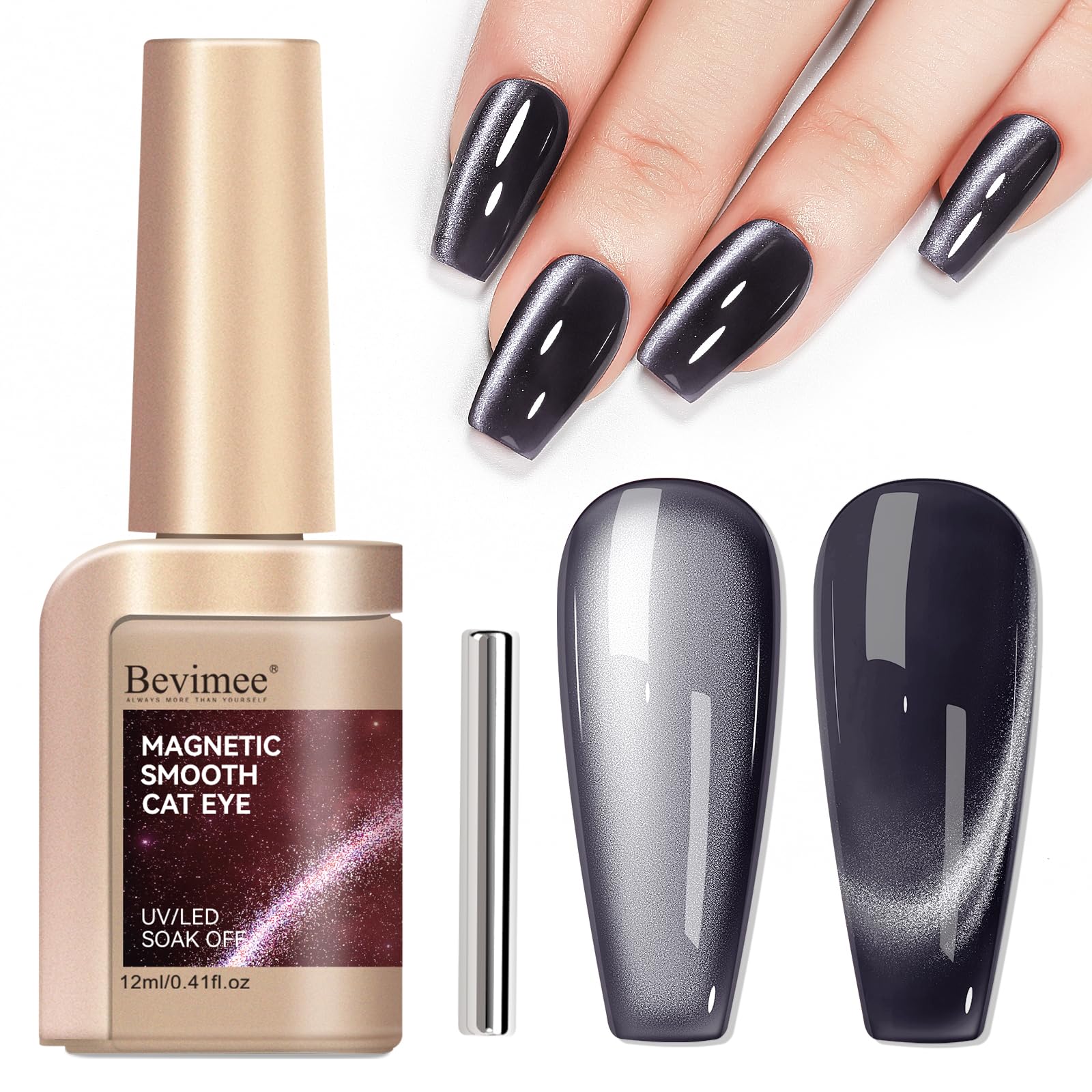 Bevimee Cat Eye Gel Polish Moonlight bottle close-up showing high gloss