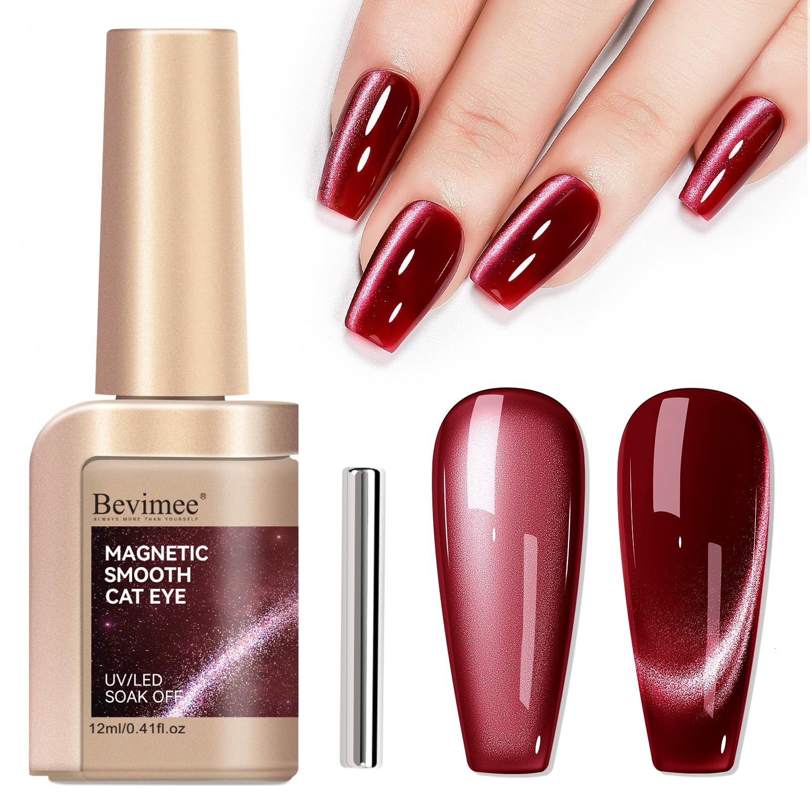 Bevimee Cat Eye Gel Polish Moonlight burgundy glitter for radiant cat-eye manicure