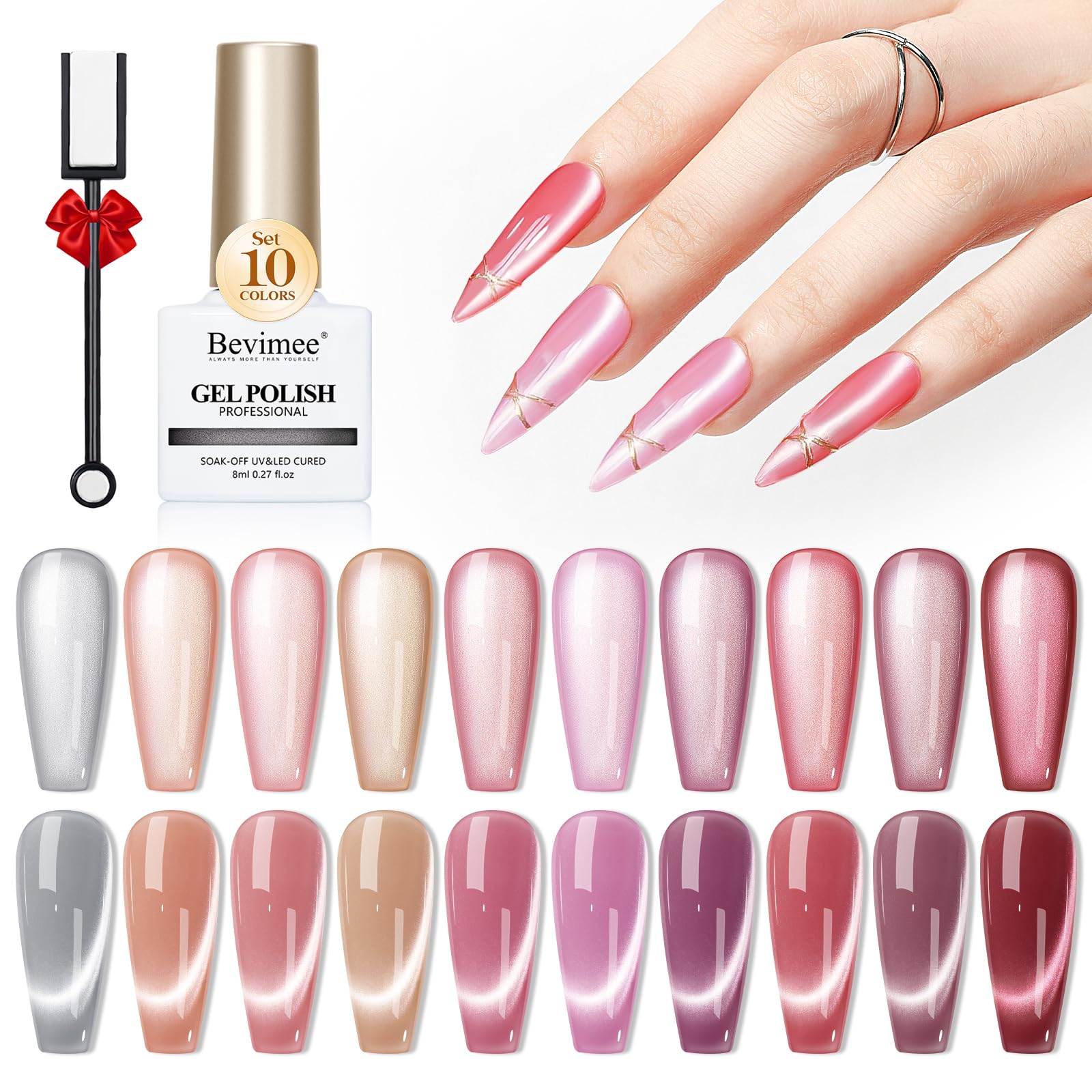 Bevimee cat eye gel polish pink moonlight for salon-quality home nails