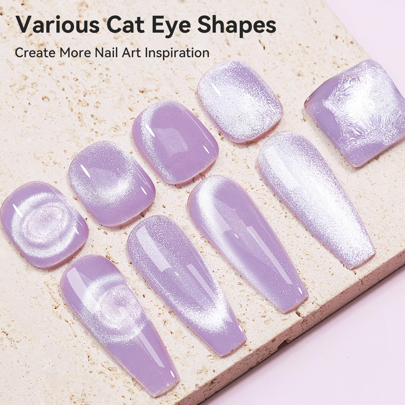 Bevimee Cat Eye Gel Polish Swatch shows thick glitter particles for a bold, icy cat eye.