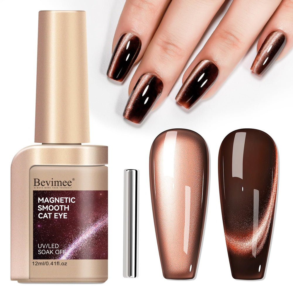 Bevimee Cat Eye Nail Polish in dark brown with moonlight magnet effect for dramatic nails.