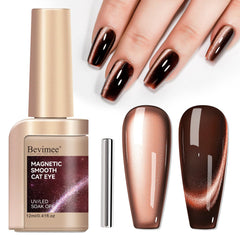 Bevimee Cat Eye Nail Polish in dark brown with moonlight magnet effect for dramatic nails.