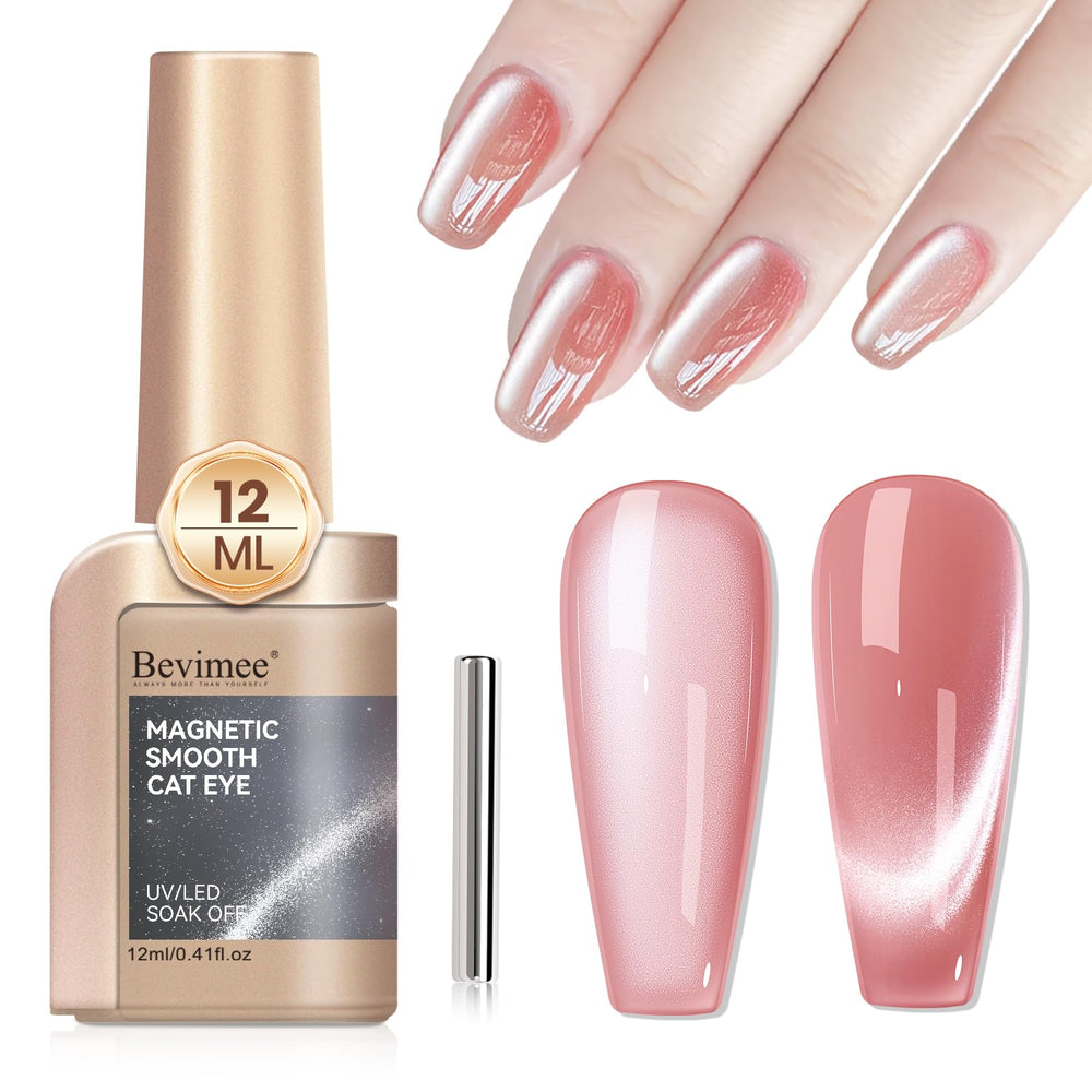 Bevimee Cat Eye Nude Pink bottle shows magnetic shimmer for chic nails.