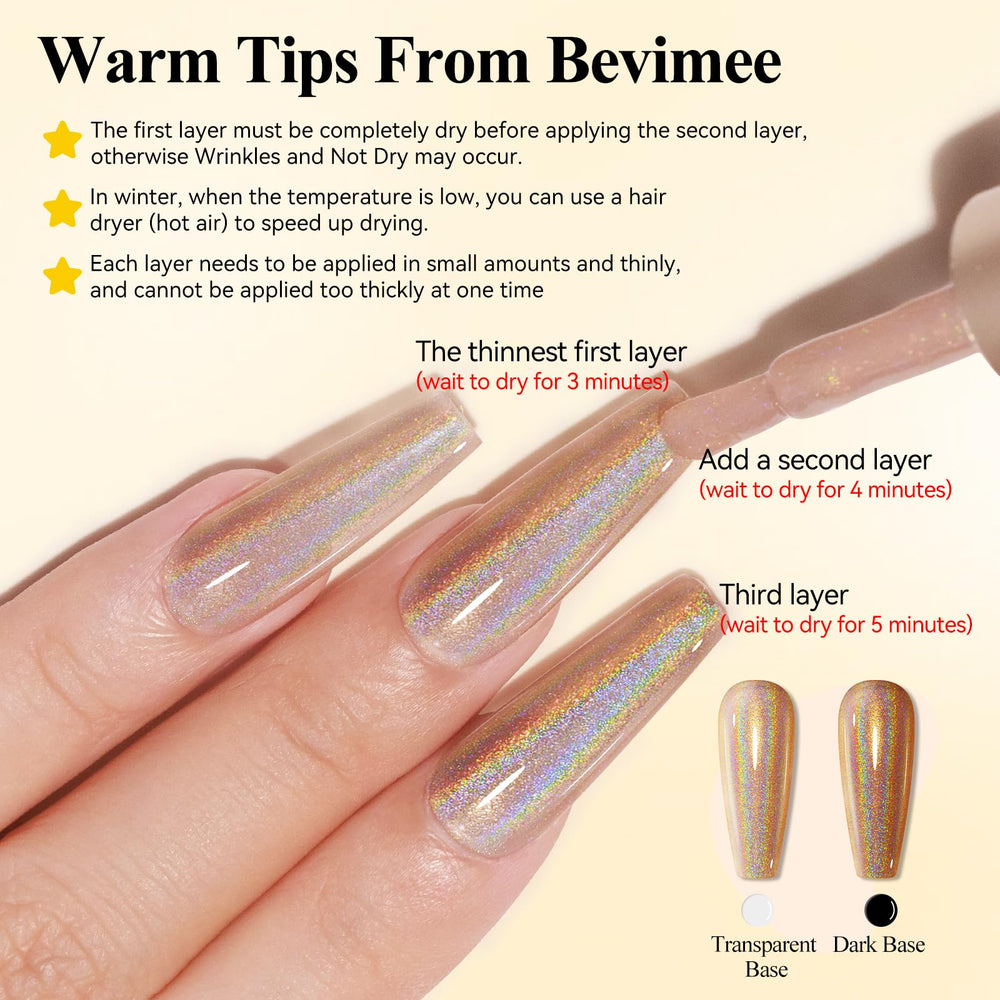 Bevimee holographic polish cap close-up for precise application