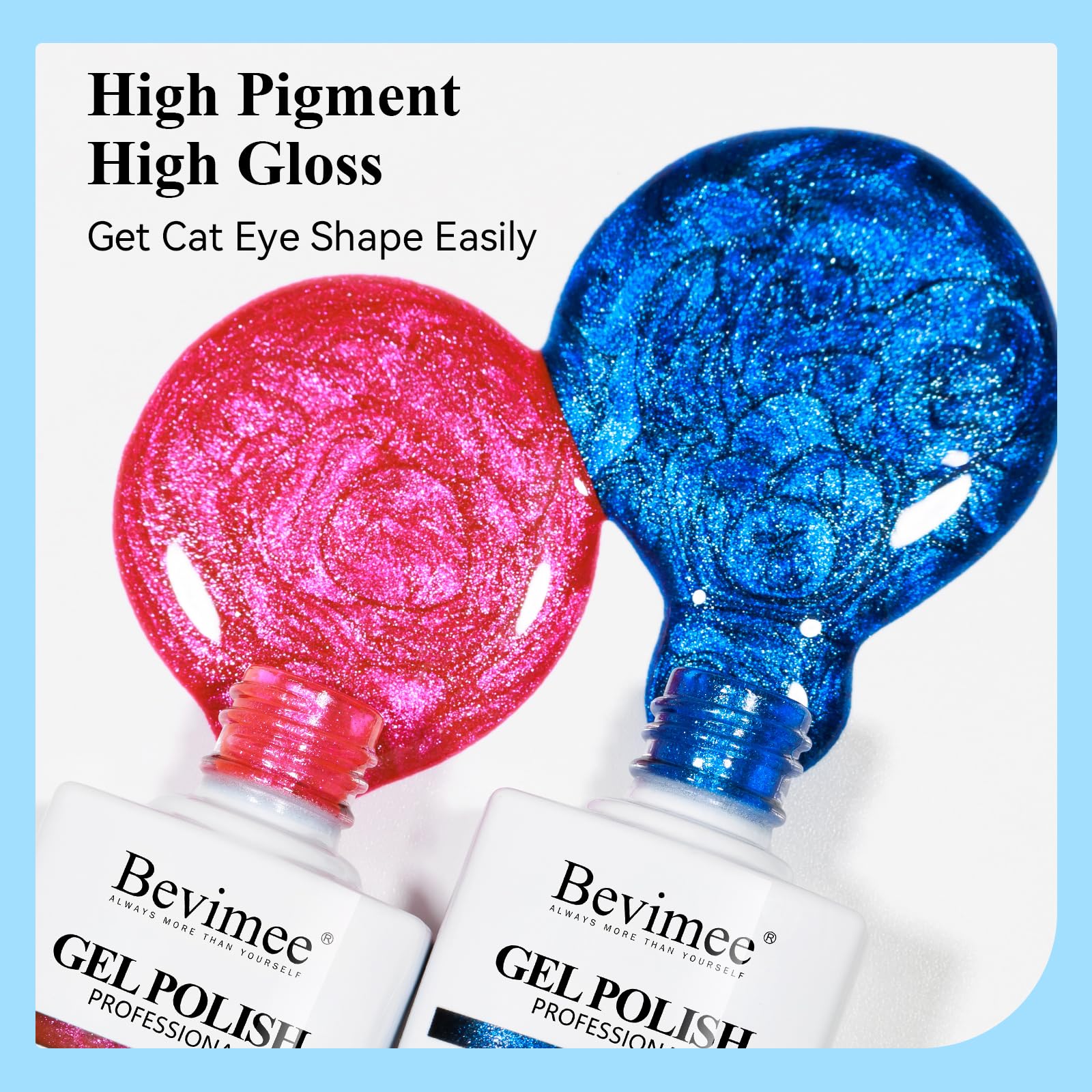 Bevimee magnetic cateye gel polish demonstrating the 9D effect with a dual magnet.