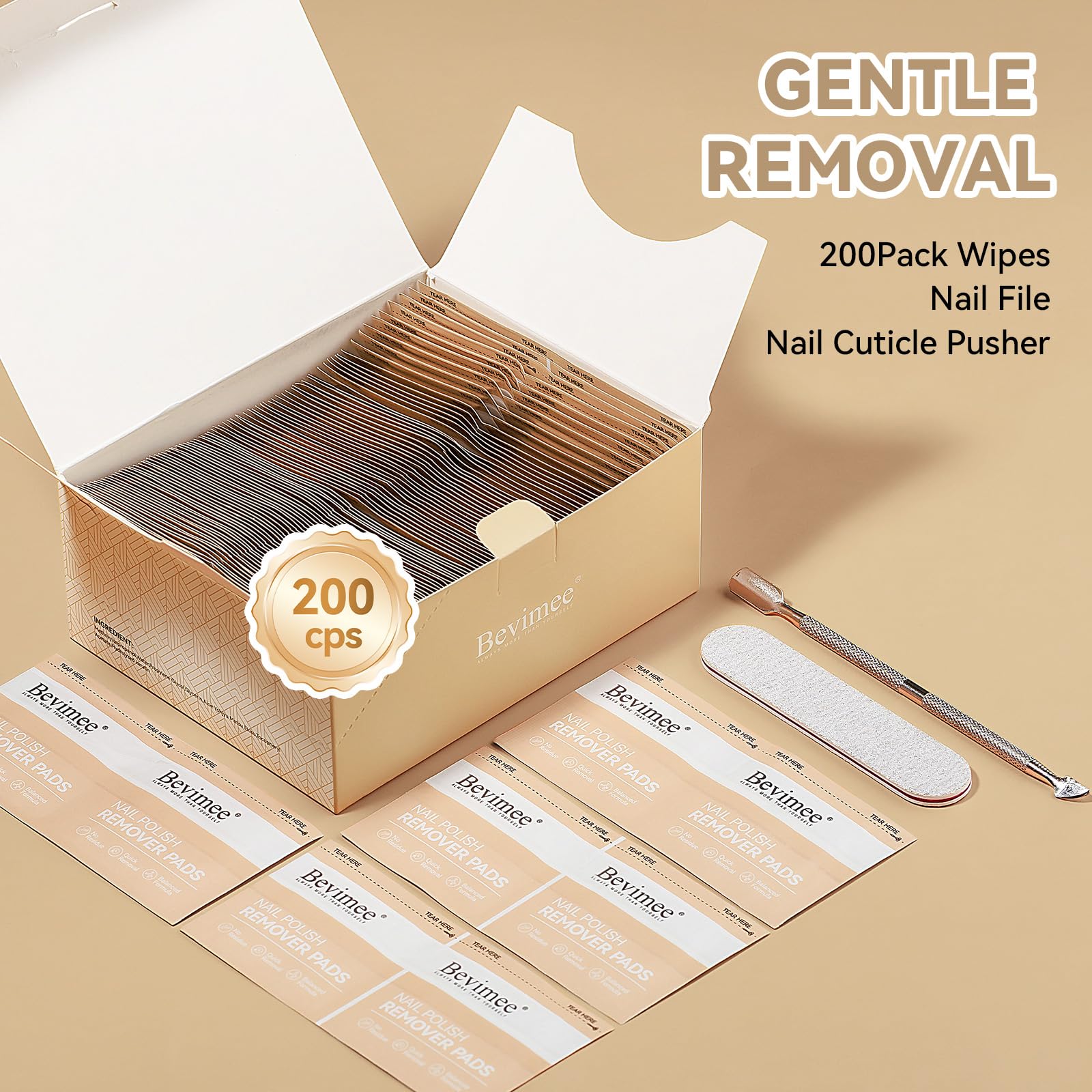 Bevimee nail file included for smooth surface prep before removal