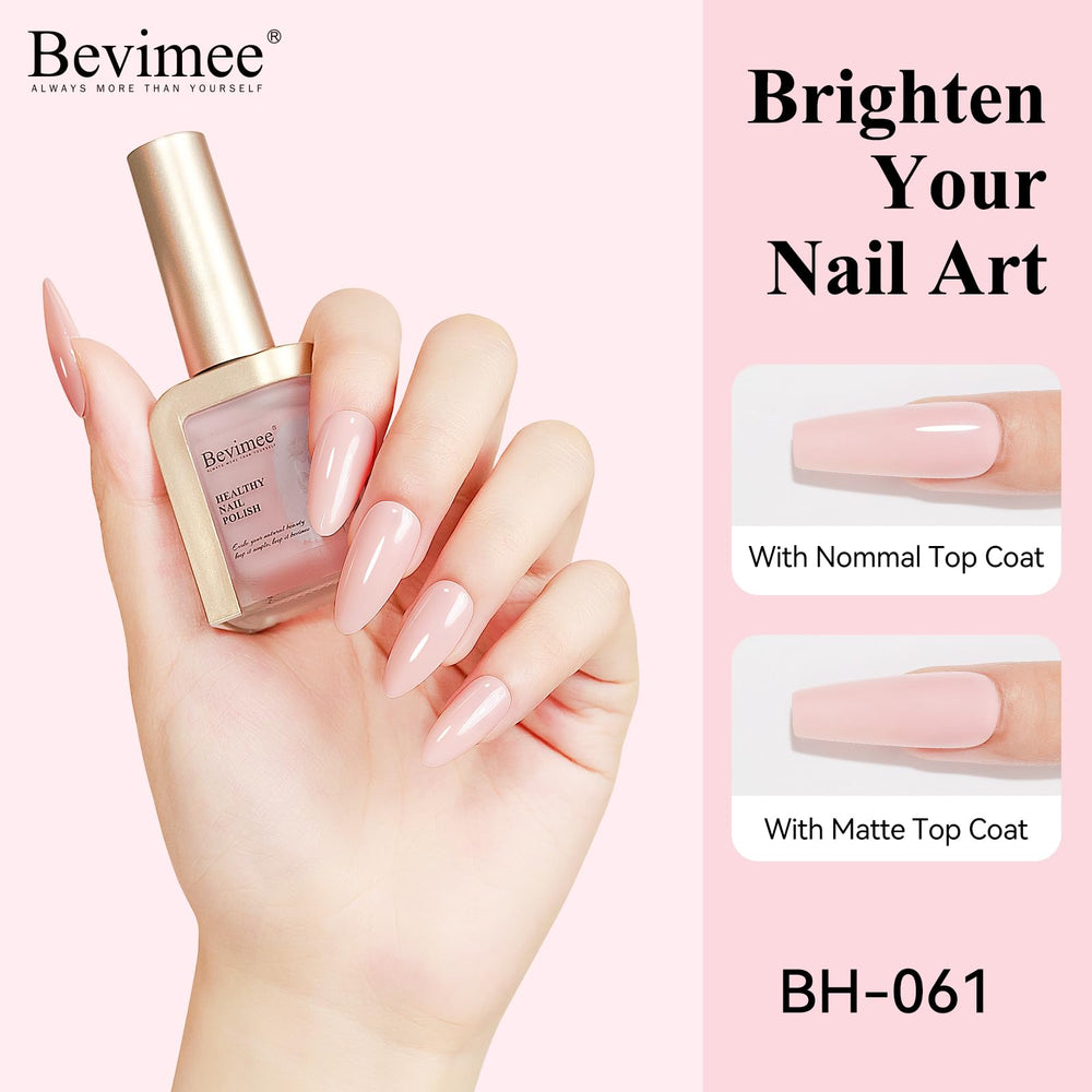 Close-up of nude pink polish showing bubble-free finish.
