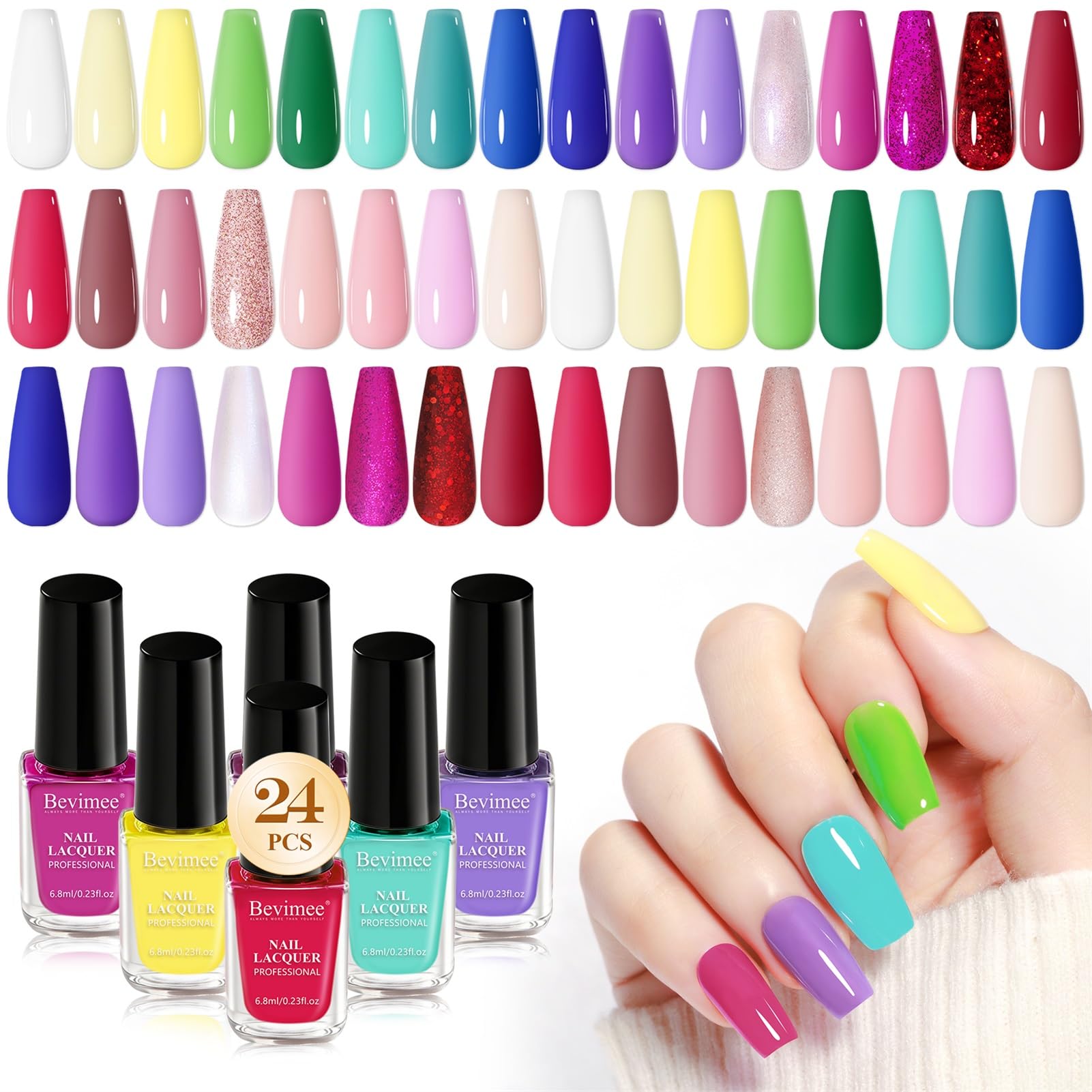 Bevimee nail polish set 24 bottles color range for versatile looks.
