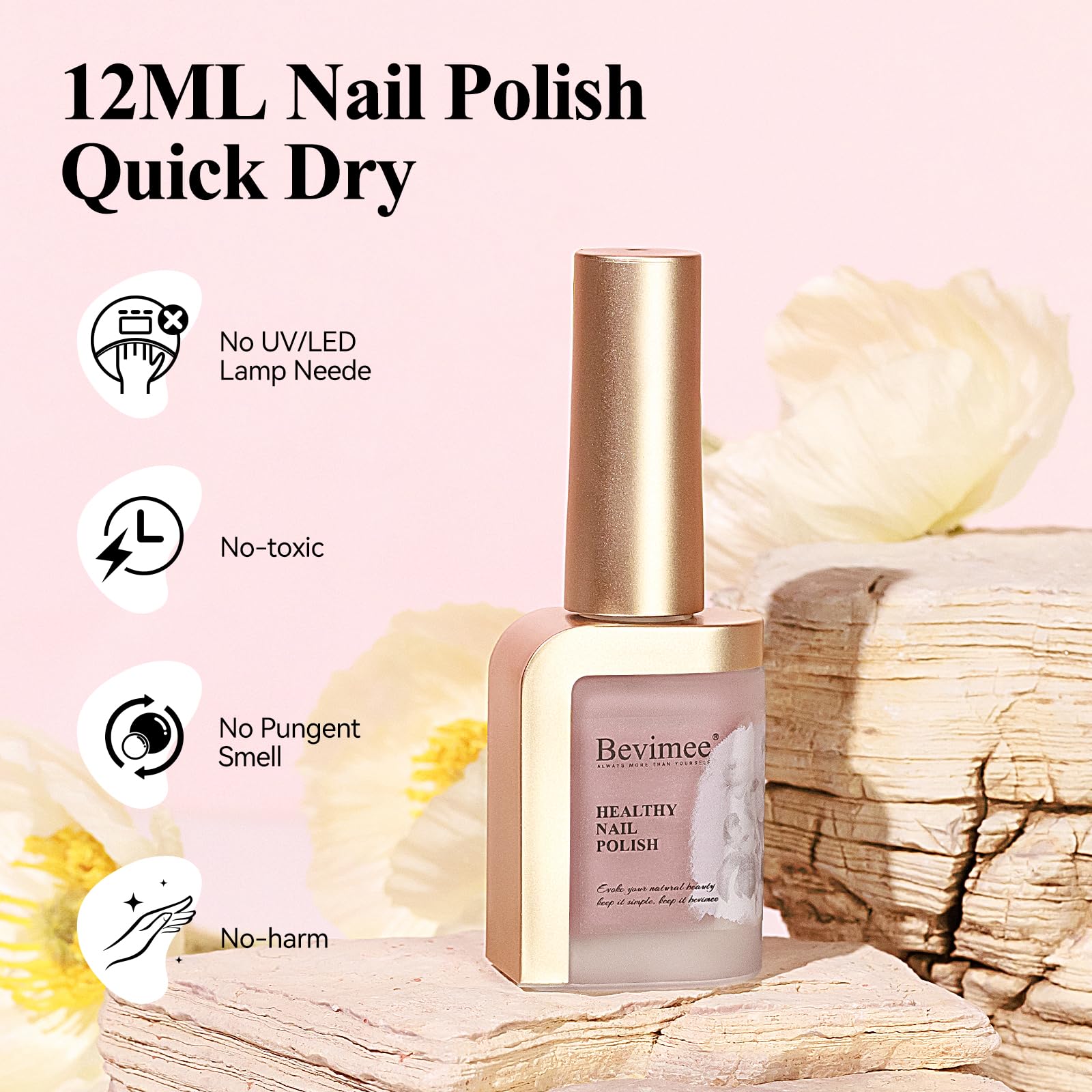 Bevimee Quick Dry formula shown with two coats for even tone