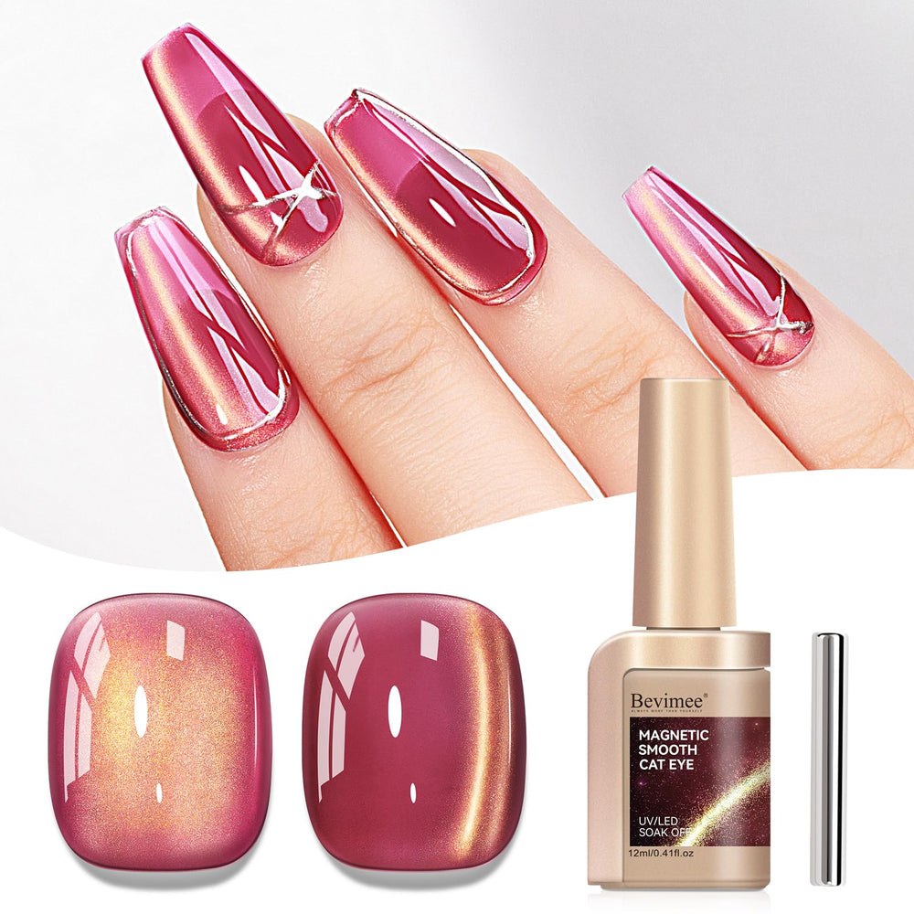 Bevimee red glass jelly cat-eye gel polish delivers vivid color and glassy depth.