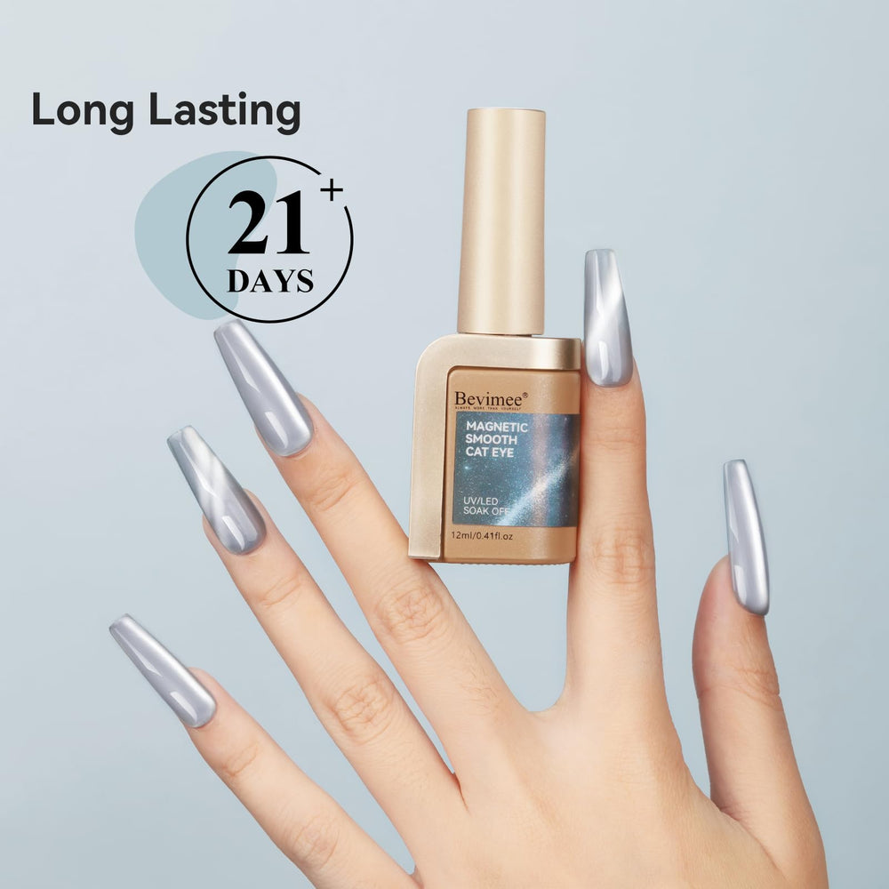 Bevimee Cat Eye finish delivers a silky, glass-like shine on nails.