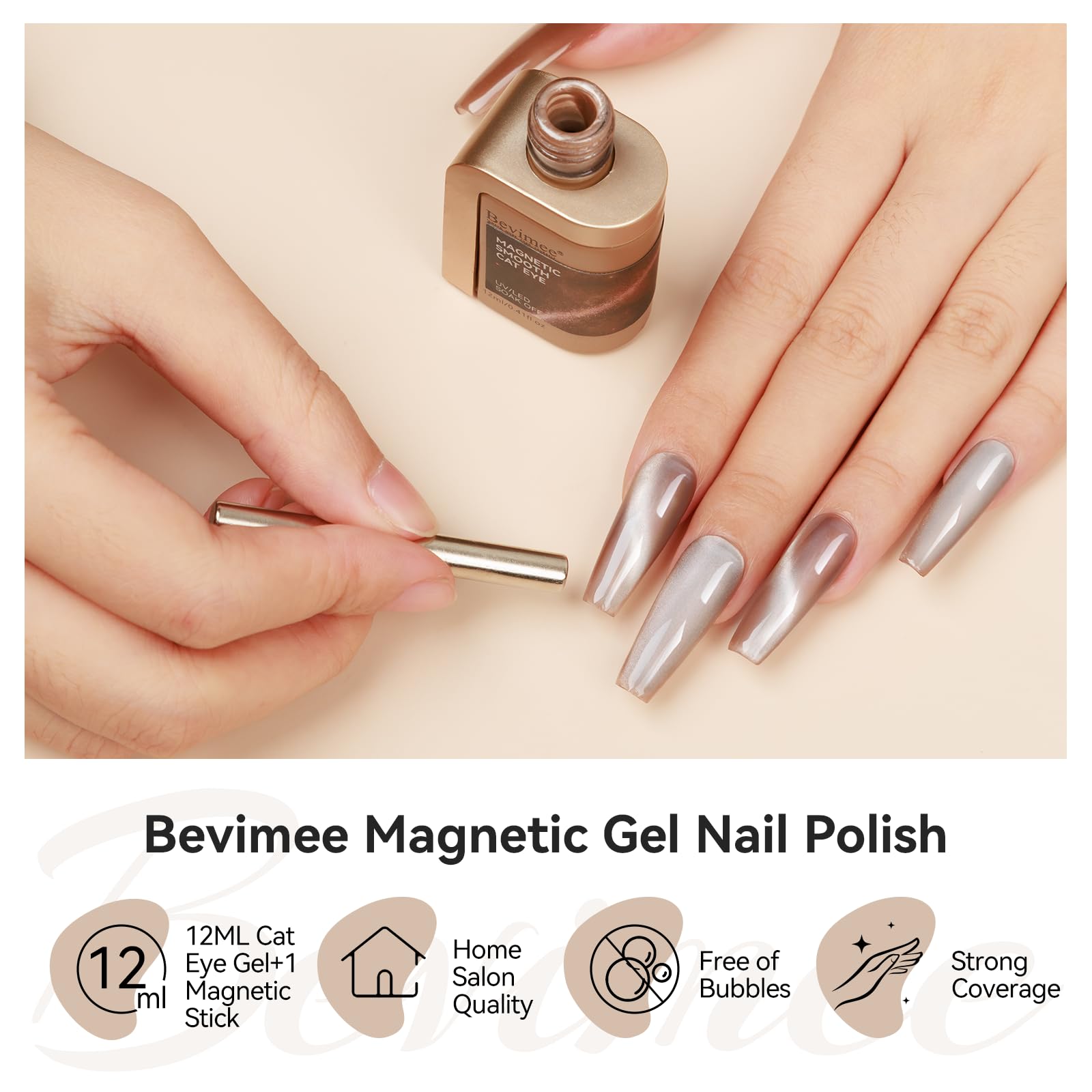 Bevimee UV gel formula delivers ultra-smooth, high-gloss finish.