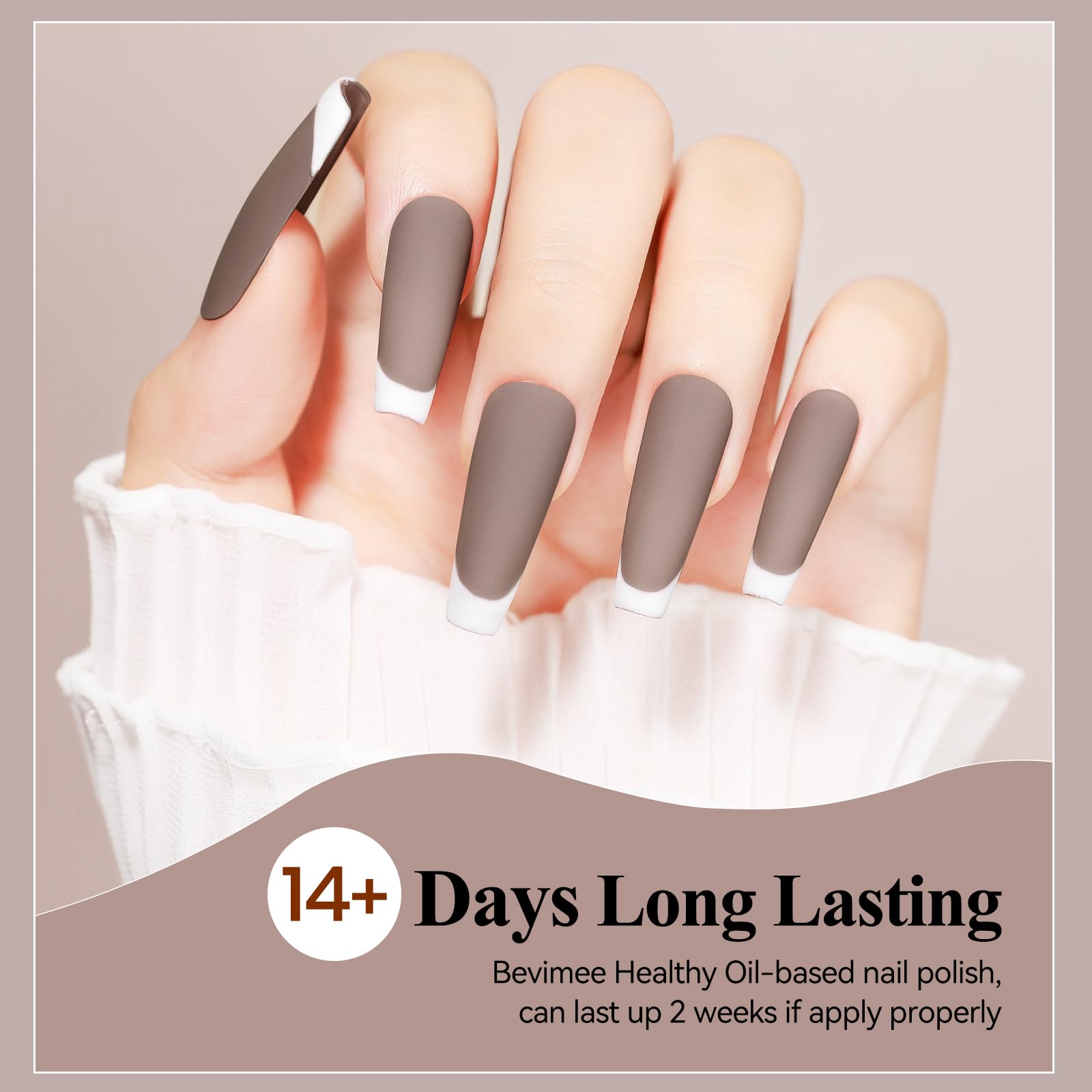 Bevimee velvet finish brown nail art look in progress.