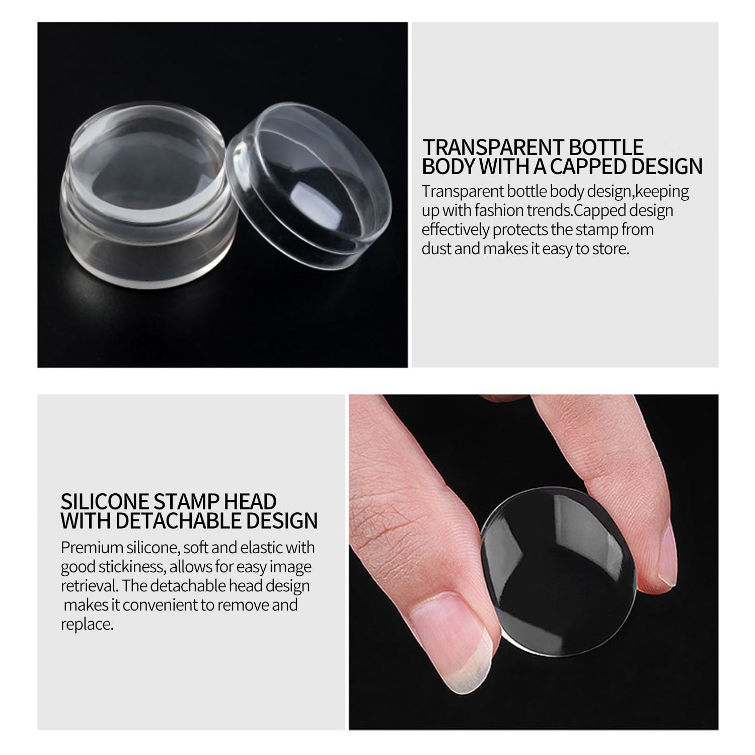 BEVINAS clear stamper design helps position patterns precisely for consistent results.
