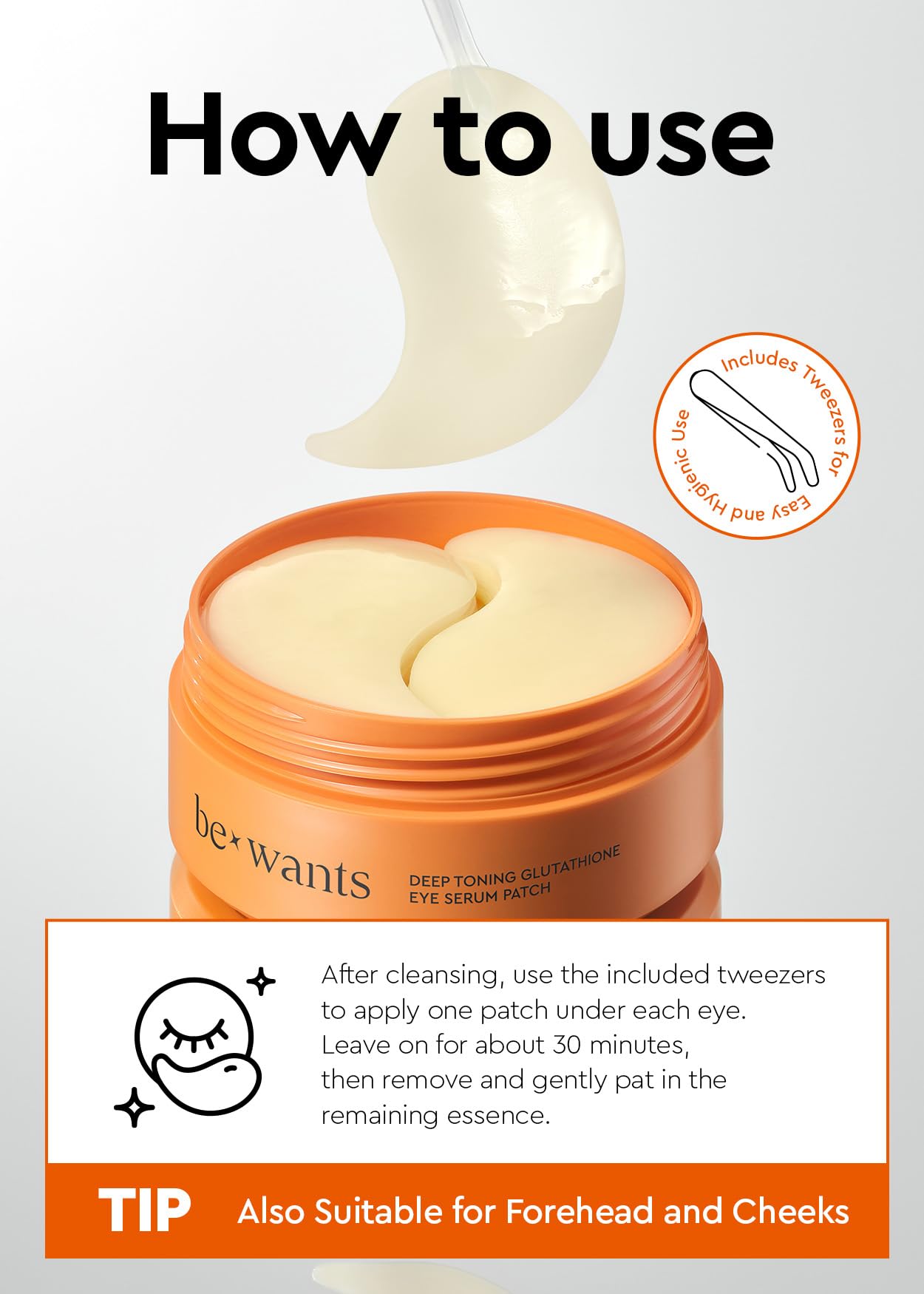 BE+WANTS brightening under-eye patch for a refreshed look.