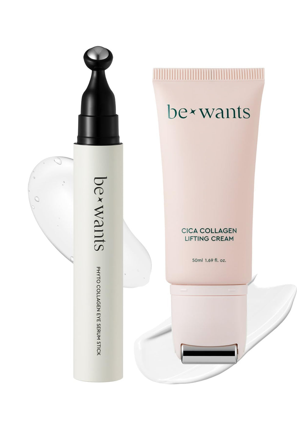 BE+WANTS Eye Serum Stick application shows precise, hygienic use to hydrate the eye contour.
