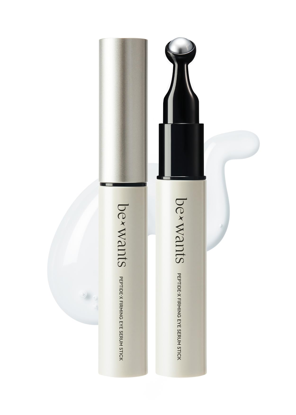 BE+WANTS Peptide-X eye serum stick with a cooling tip for refreshing under-eye care.