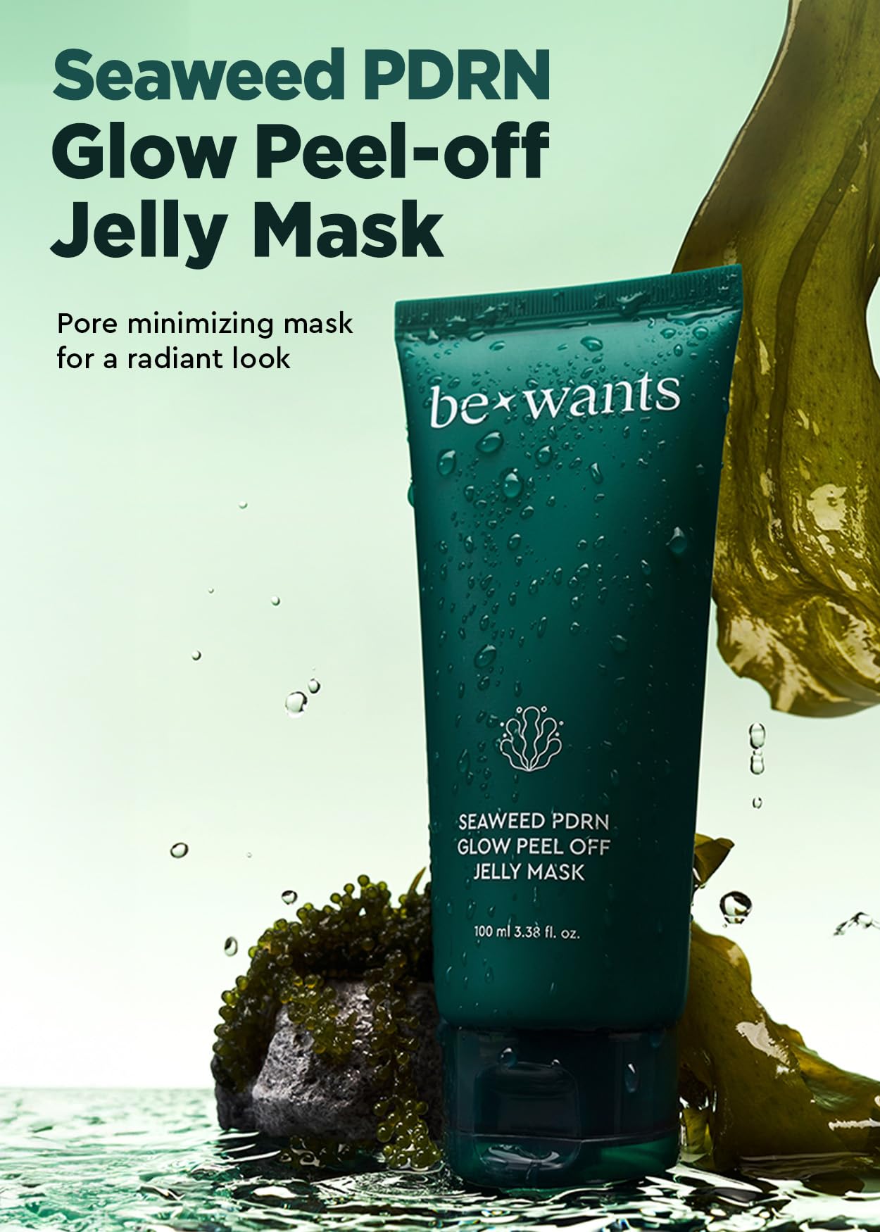 BE+WANTS Seaweed PDRN Peel-Off Jelly Mask jelly texture spreads smoothly across skin for even coverage