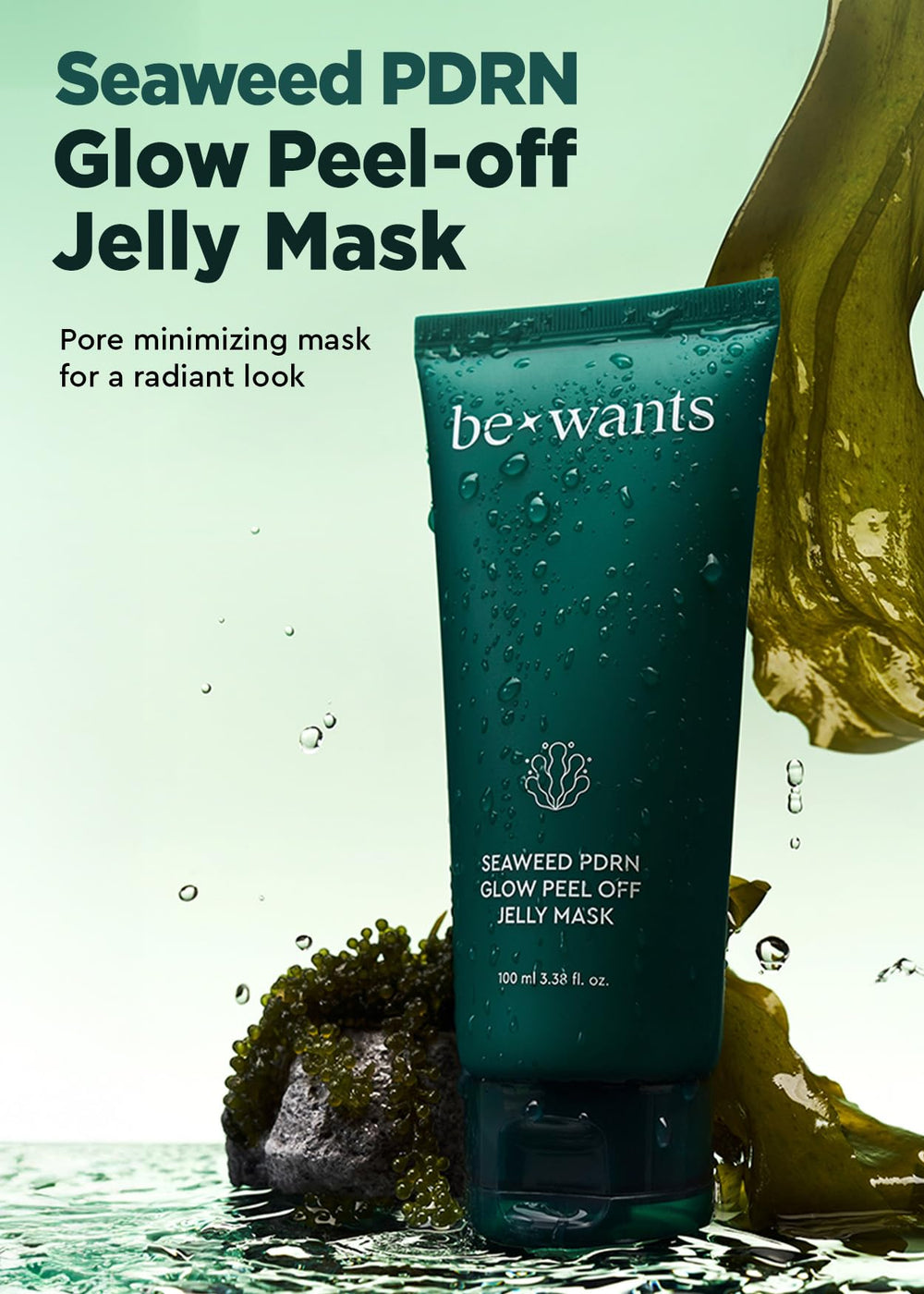 BE+WANTS Seaweed PDRN Peel-Off Jelly Mask jelly texture spreads smoothly across skin for even coverage