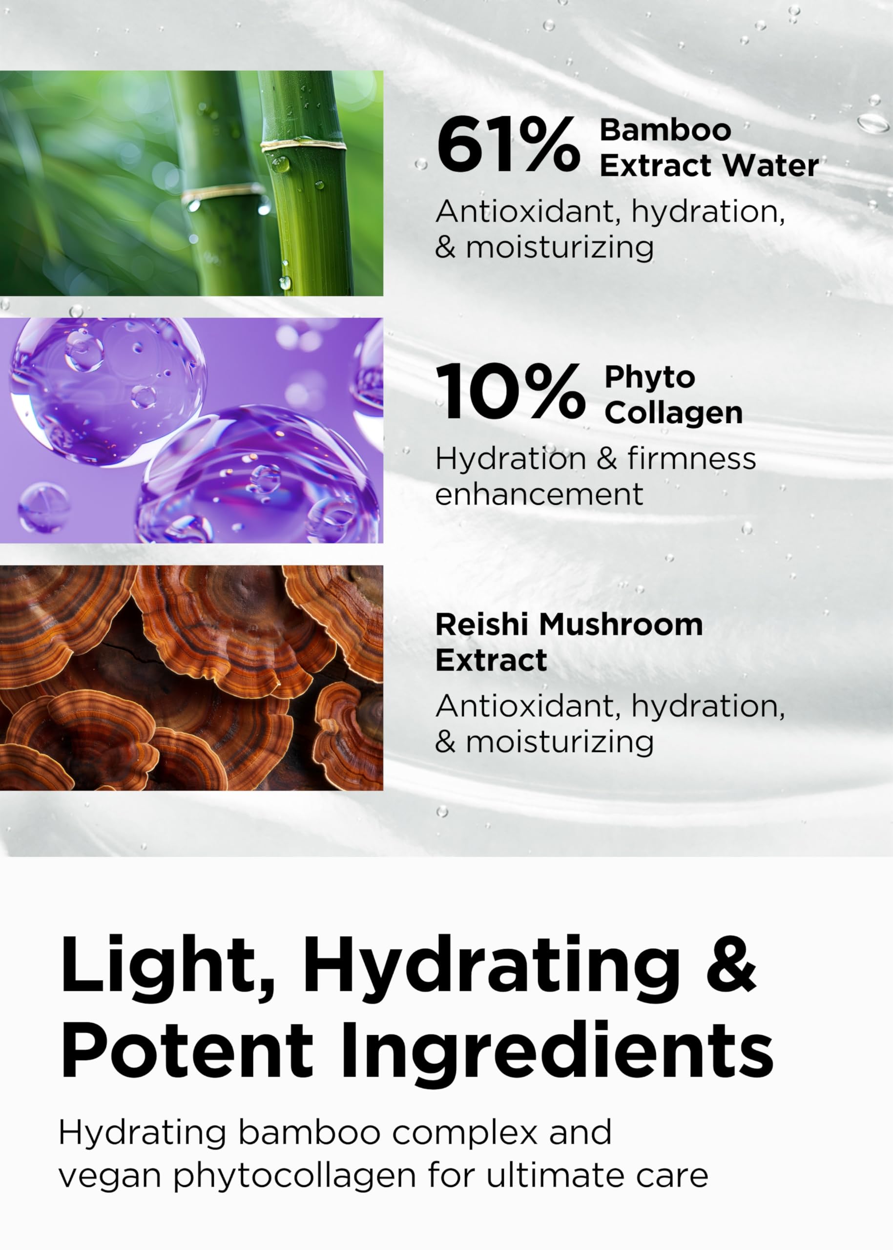 BE+WANTS vegan collagen bottle with bamboo water supports under-eye hydration and puffiness relief